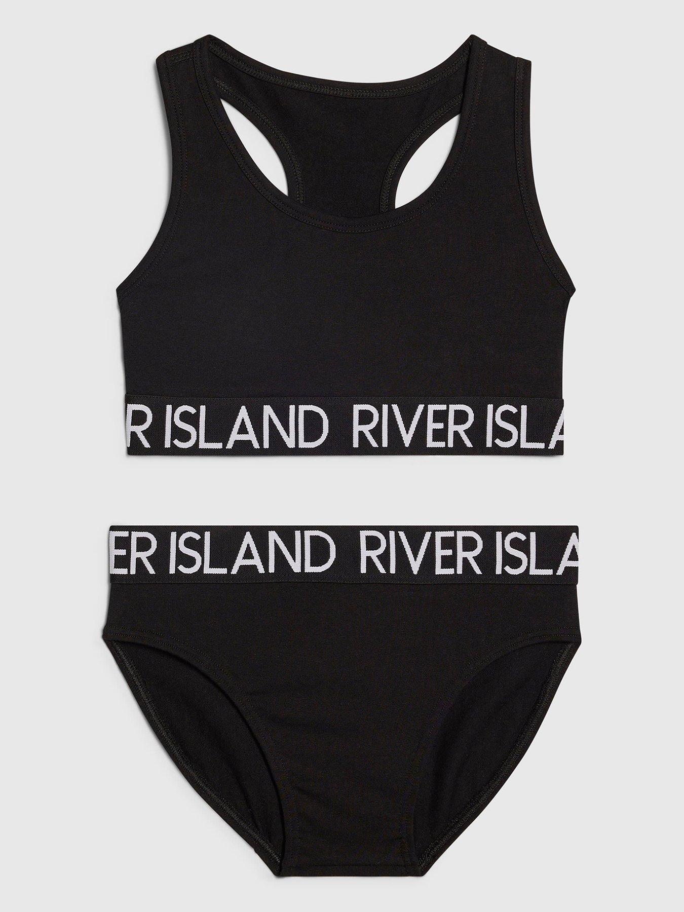 River Island Older Girls Waistband Crop Top And Brief Set - Black