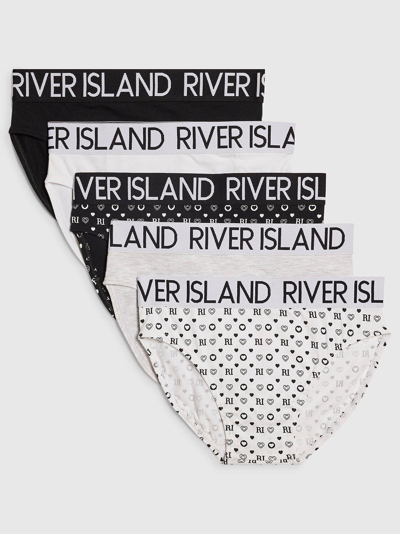 River Island Older Girls Ri Monogram 5 Pack Briefs - Black