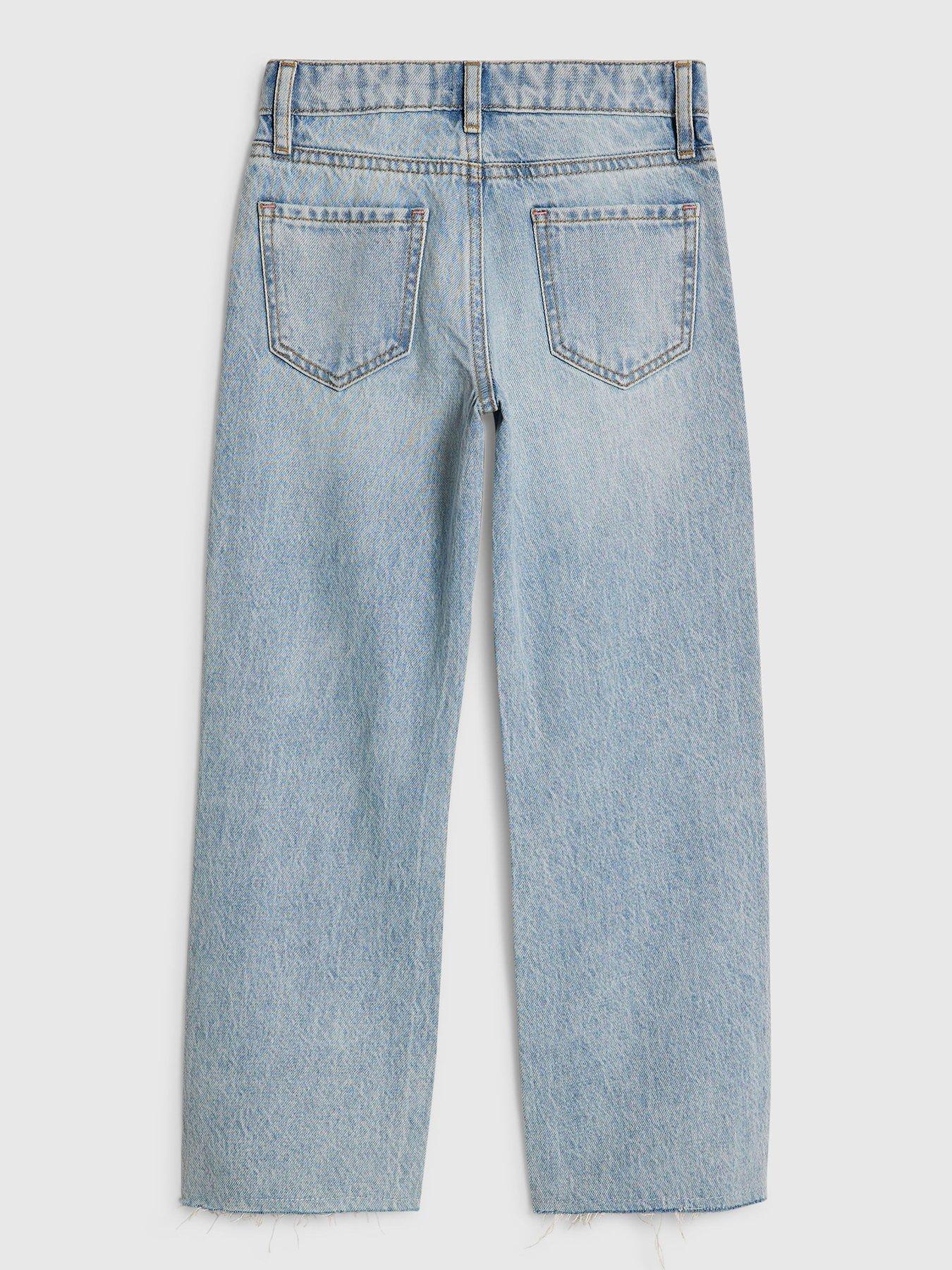 Image 2 of 4 of River Island Older Girls Ripped Straight Jeans - Blue