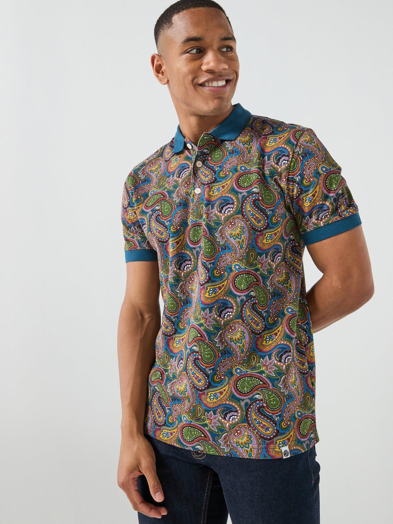 Pretty Green House Paisley Print Logo Short Sleeve Polo Shirt