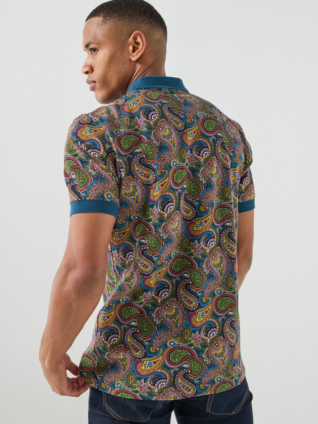 Image 2 of 6 of Pretty Green House Paisley Print Logo Short Sleeve Polo Shirt - Multi