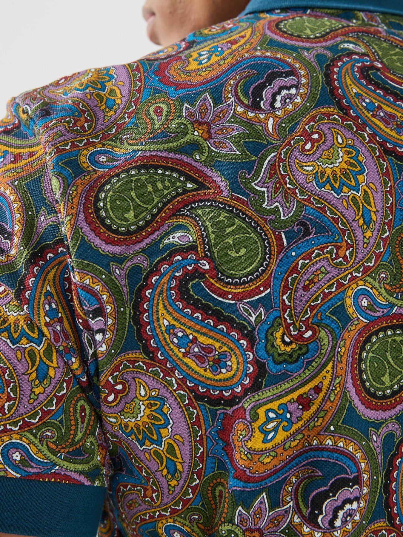 Image 4 of 6 of Pretty Green House Paisley Print Logo Short Sleeve Polo Shirt - Multi