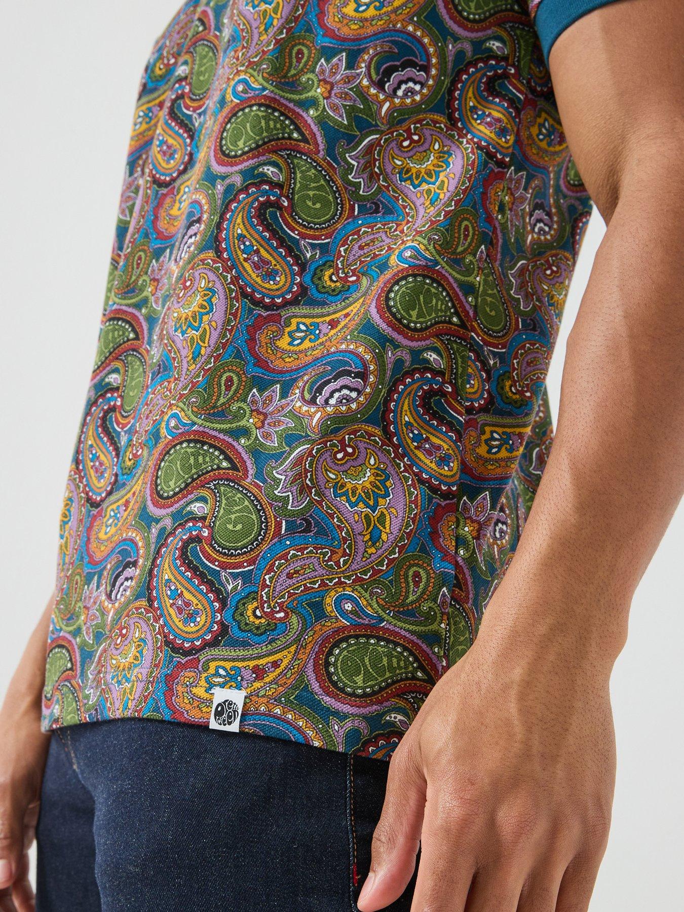 Image 6 of 6 of Pretty Green House Paisley Print Logo Short Sleeve Polo Shirt - Multi