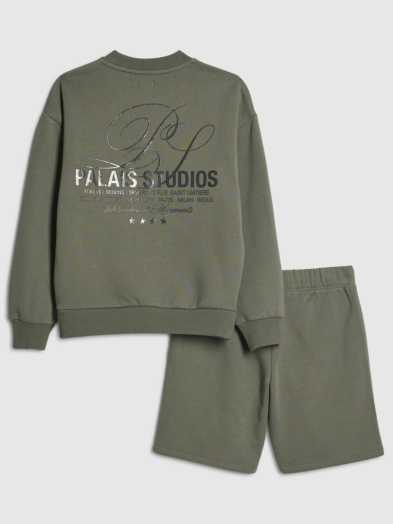 Image 1 of 5 of River Island Older Boys Palais Sweatshirt Set - Green