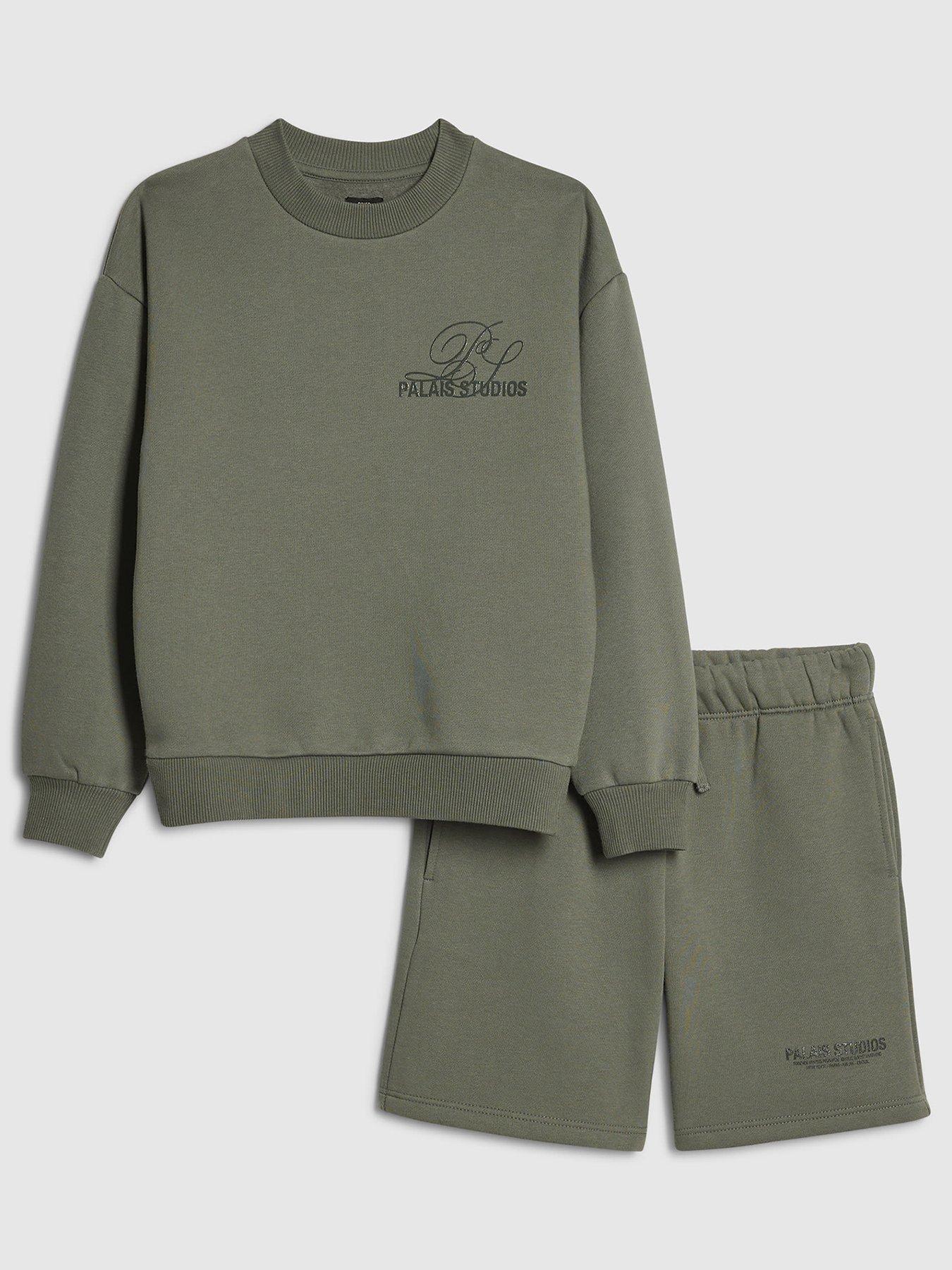 Image 2 of 5 of River Island Older Boys Palais Sweatshirt Set - Green