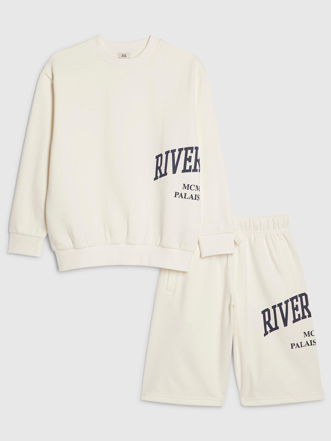 River Island Older Boys Sweatshirt Short Set - Cream