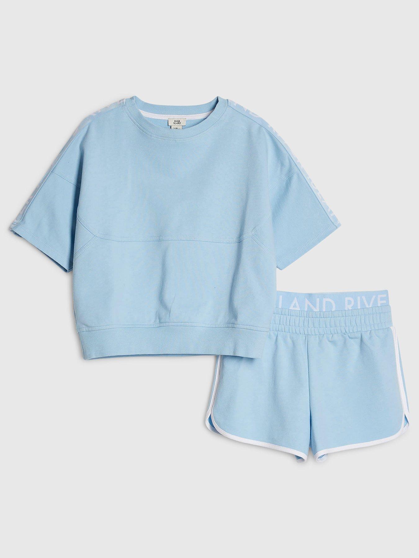 River Island Older Girls Ri Waistband T-Shirt Set - Light Blue
