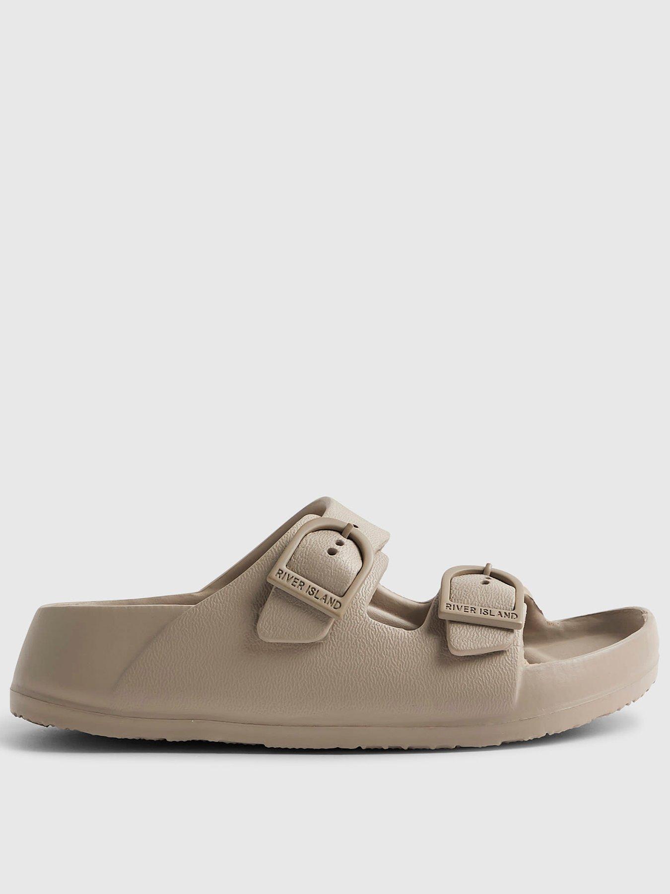 River Island Older Boys Moulded Double Strap Sliders - Beige