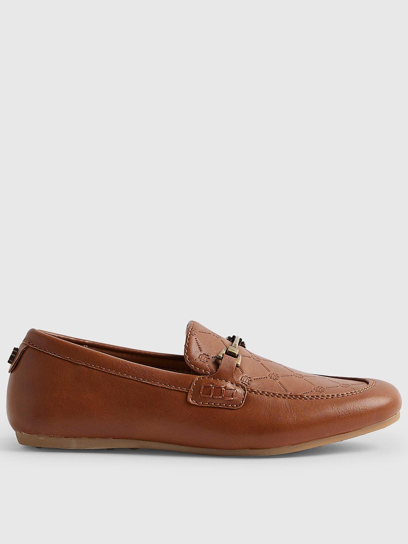 River Island Older Boys Faux Leather Embossed Ri Loafers - Brown