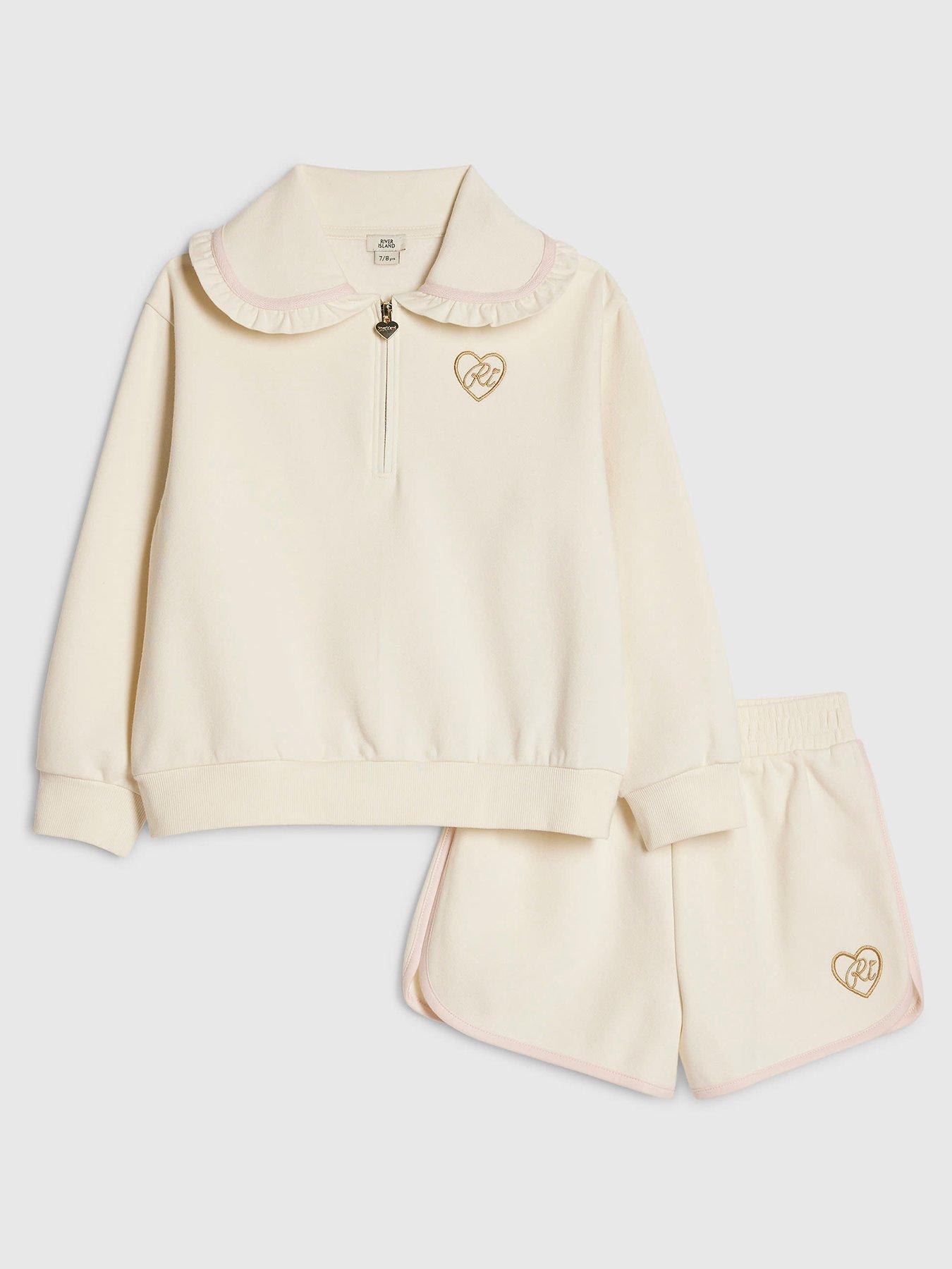 River Island Older Girls Heart Collar Sweatshirt Set - Cream
