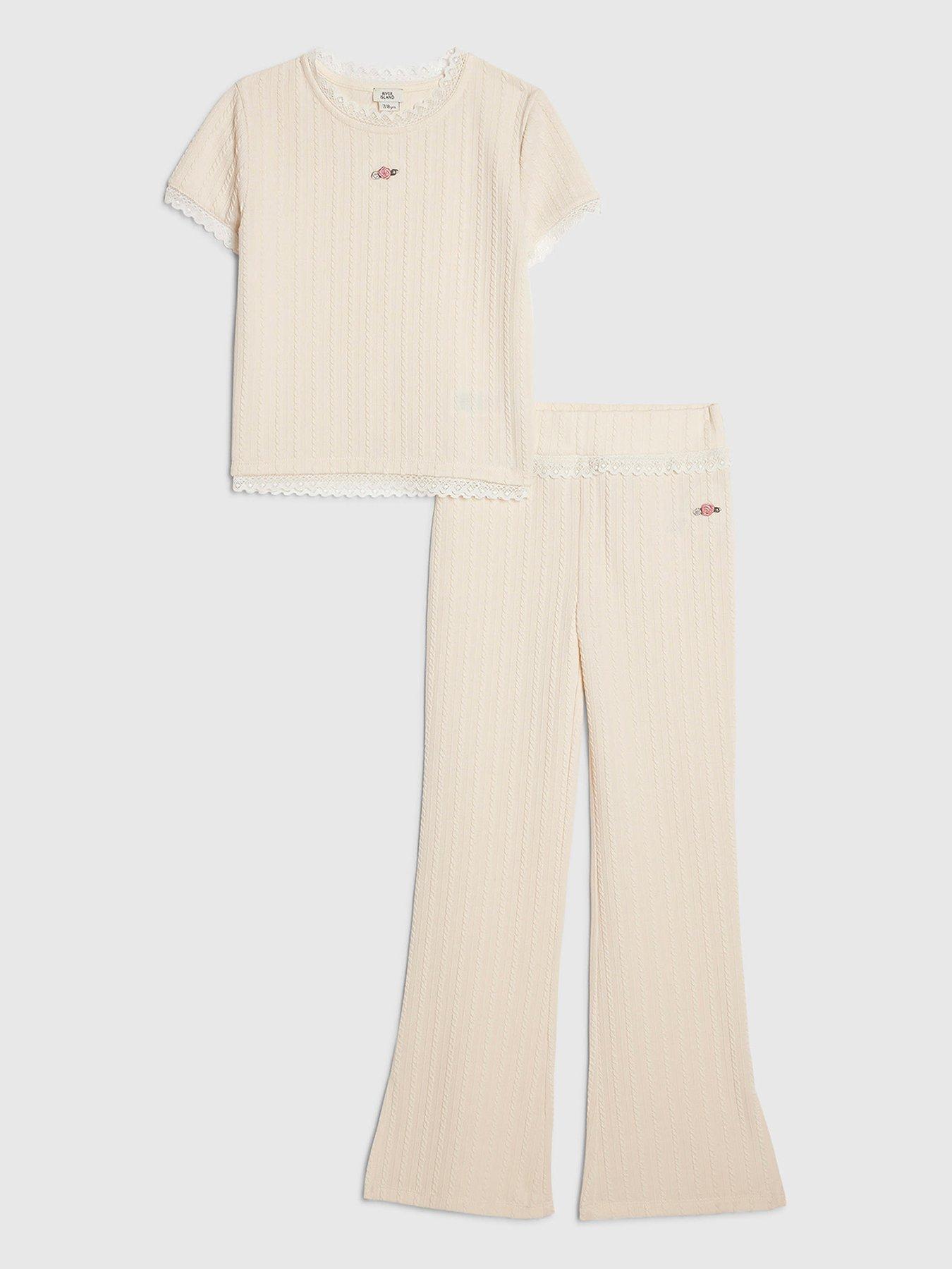 River Island Older Girls Plaited T-Shirt Set - Cream
