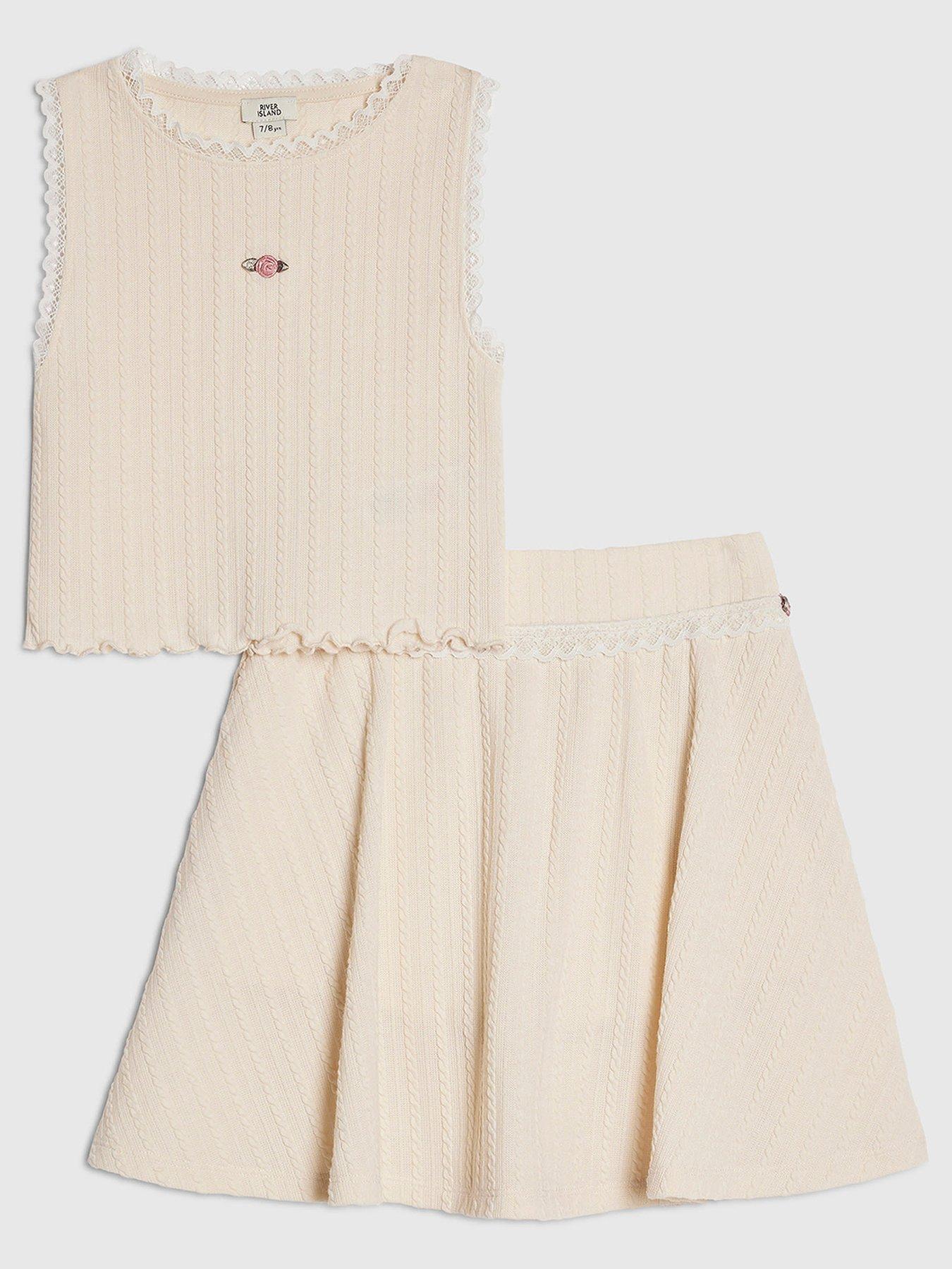 River Island Older Girls Plaited Skirt Set - Cream