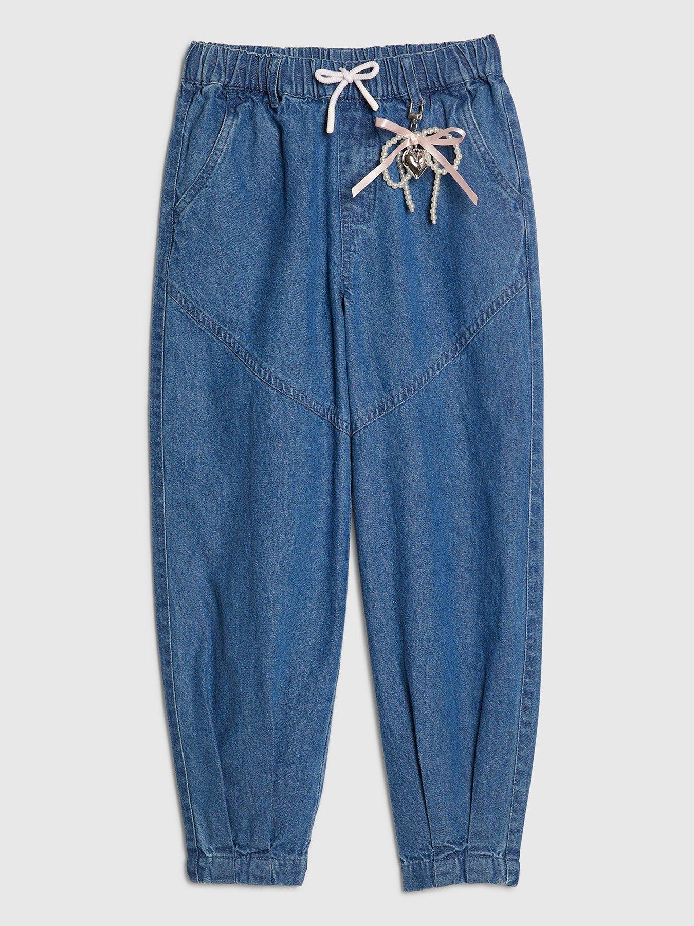 River Island Older Girls Bow Keyring Cargo Jeans - Blue