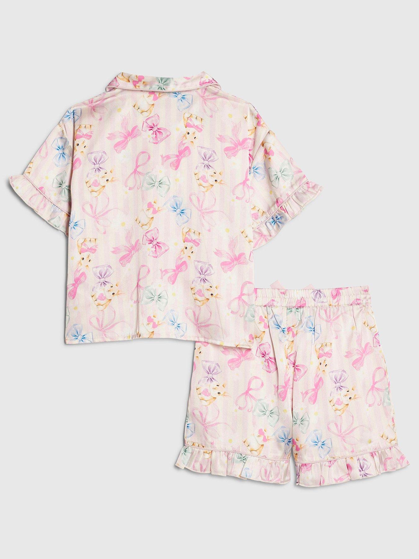 Image 2 of 5 of River Island Older Girls Bunny Stripe Satin Pyjamas - Pink