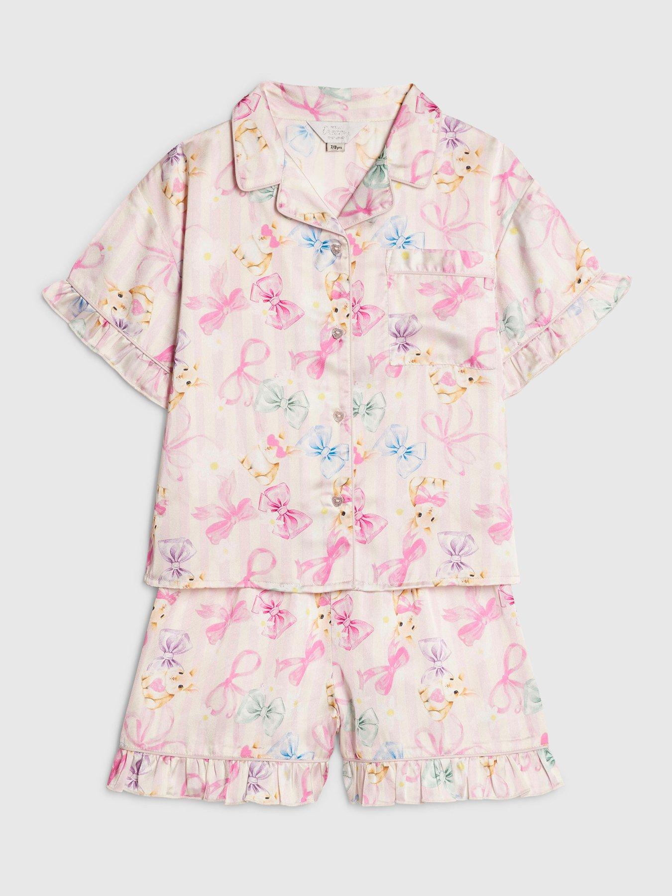 Image 3 of 5 of River Island Older Girls Bunny Stripe Satin Pyjamas - Pink