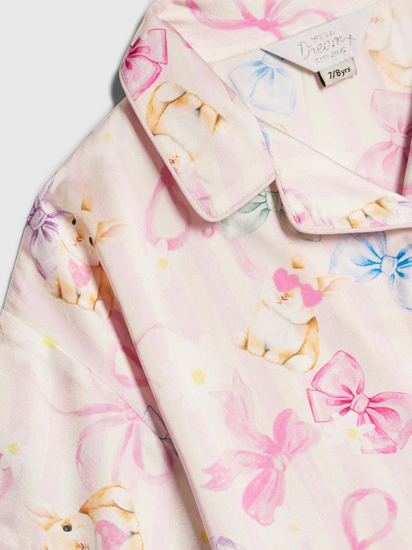 Image 5 of 5 of River Island Older Girls Bunny Stripe Satin Pyjamas - Pink