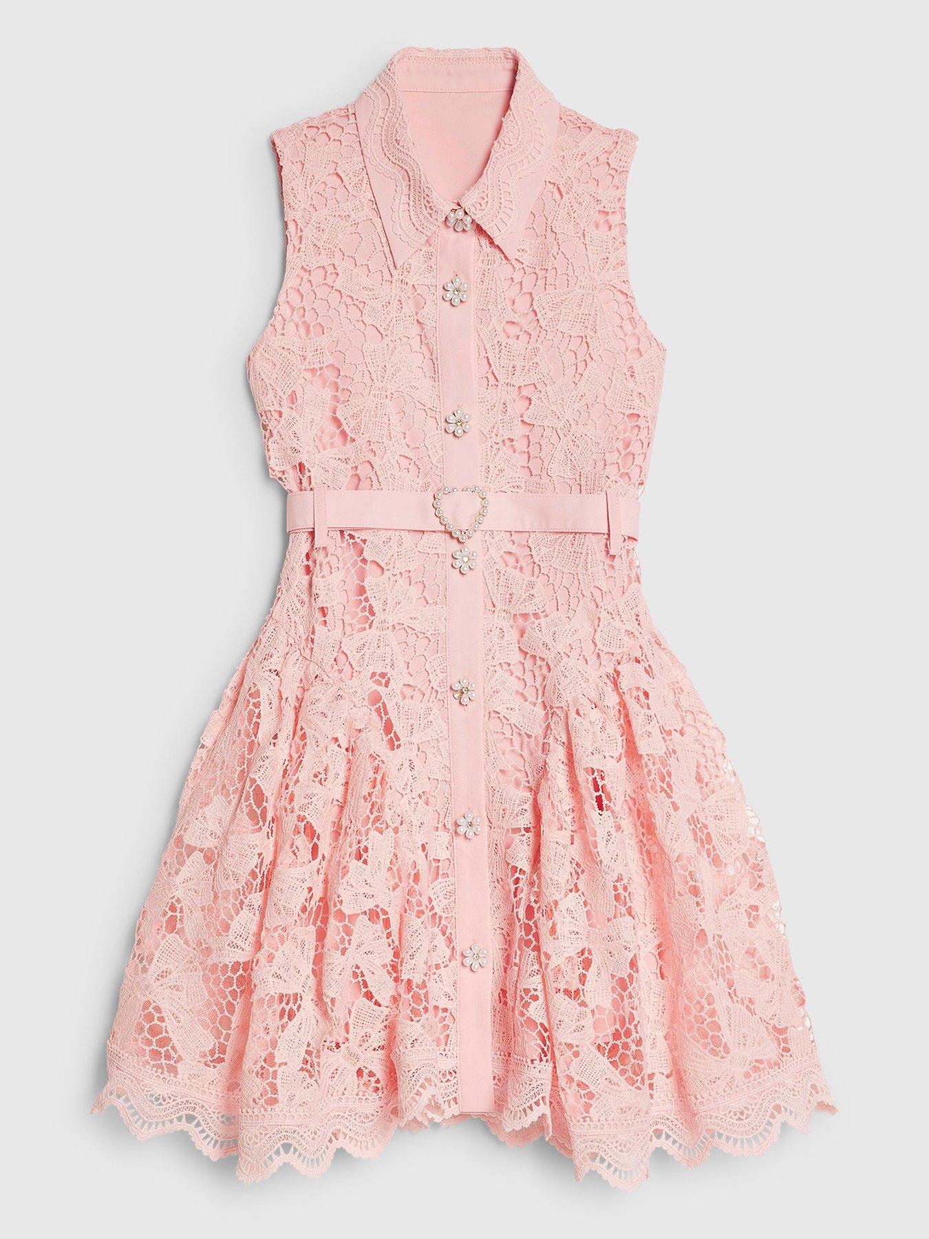 River Island Girls Older Lace Abstract Skater Knee Length Dress - Pink |  Very