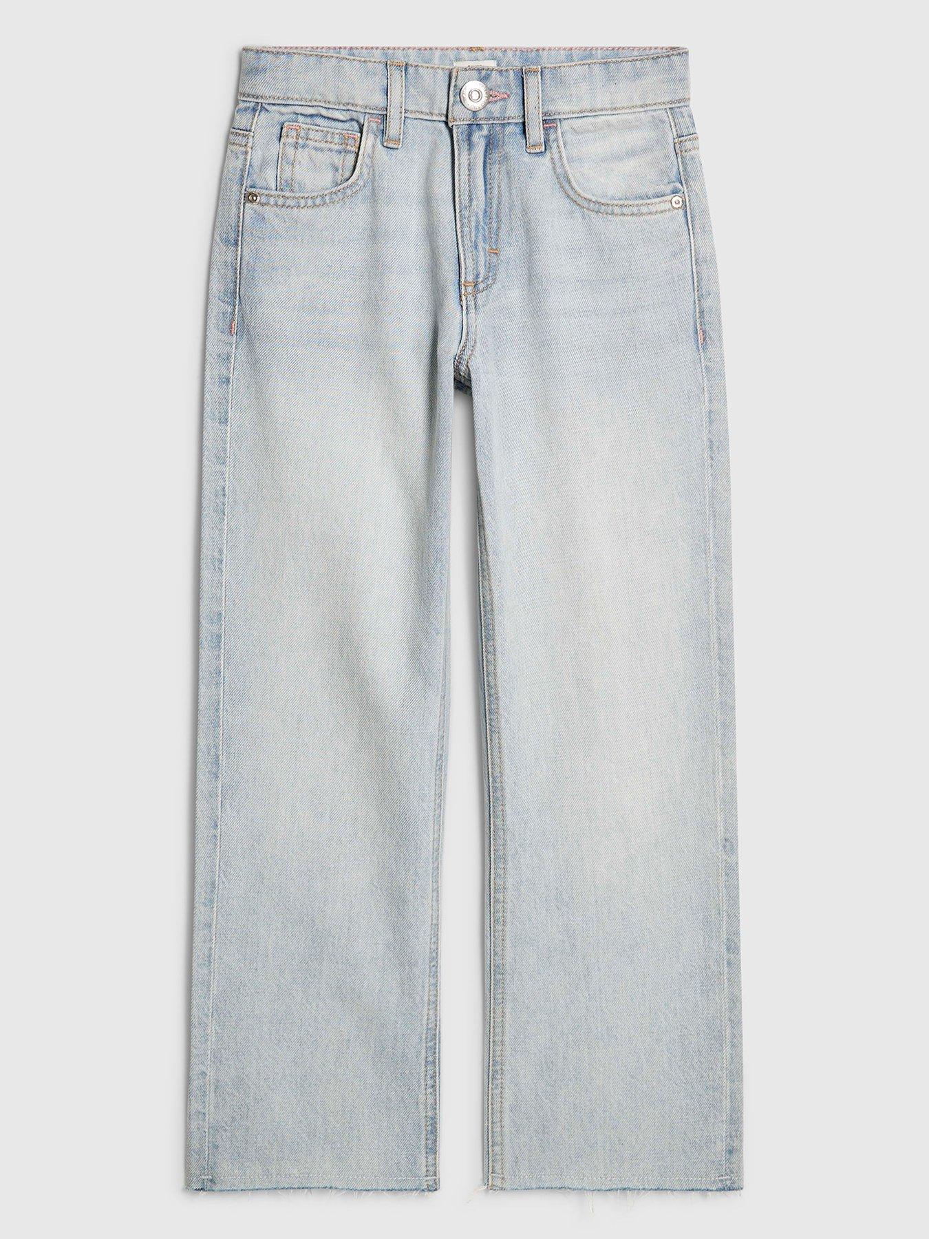River Island Older Girls Straight Jeans, Blue, Size Age: 7 Years