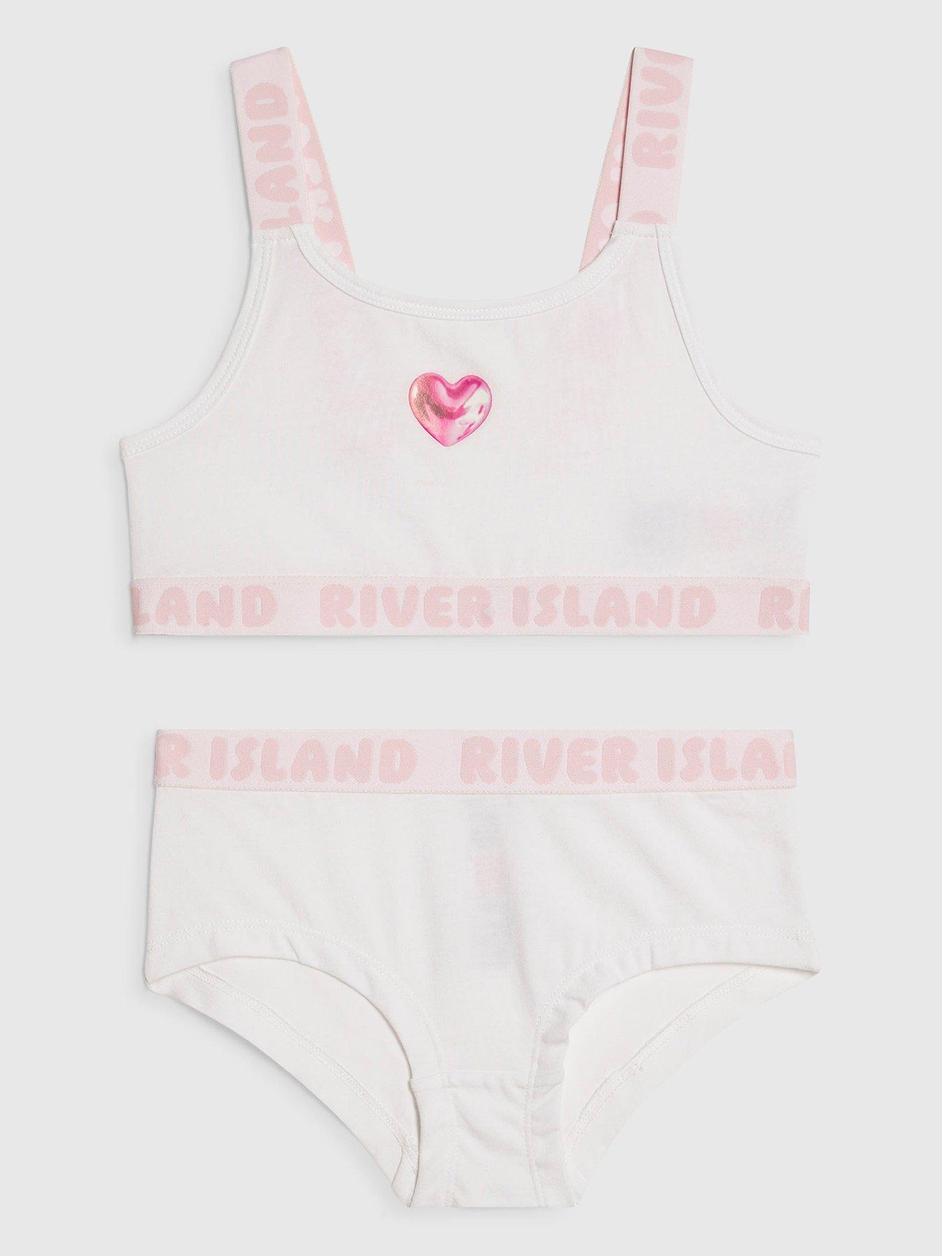 Image 1 of 4 of River Island Older Girls Strappy Crop Top And Brief Set - White