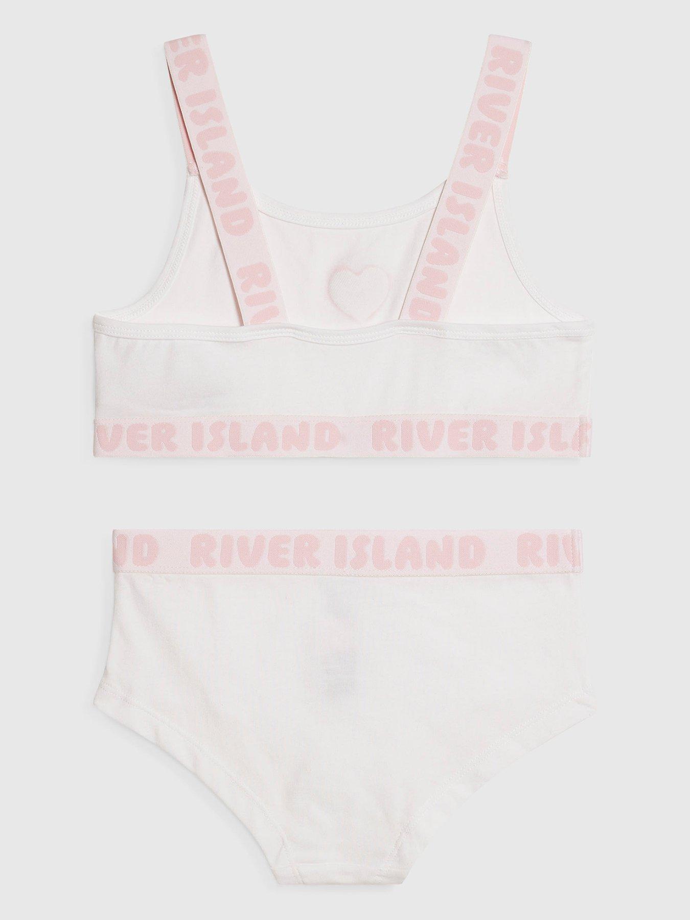 Image 2 of 4 of River Island Older Girls Strappy Crop Top And Brief Set - White