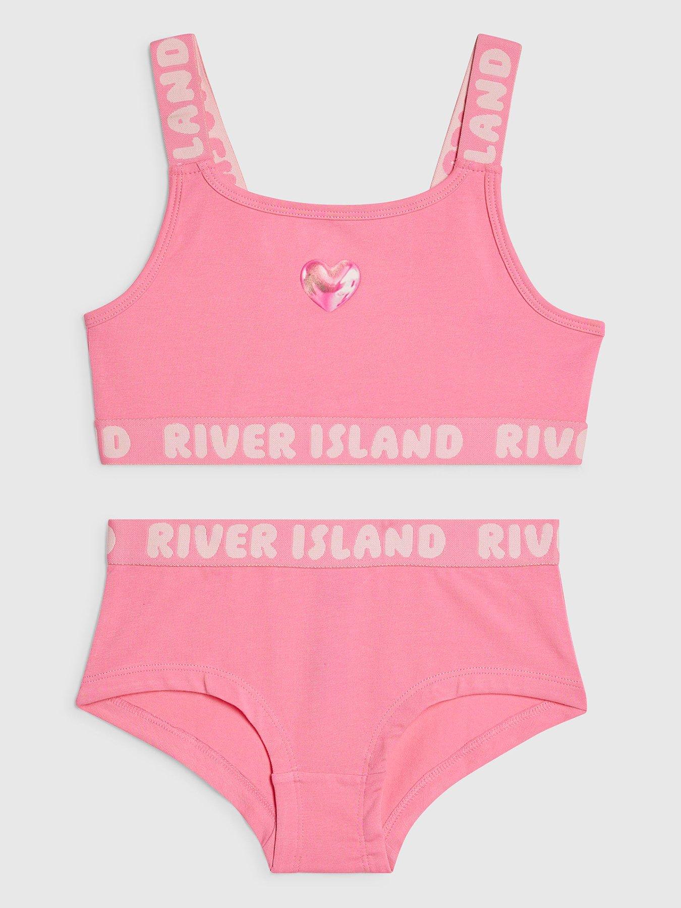 River Island Older Girls Strappy Crop Top And Brief Set - Pink