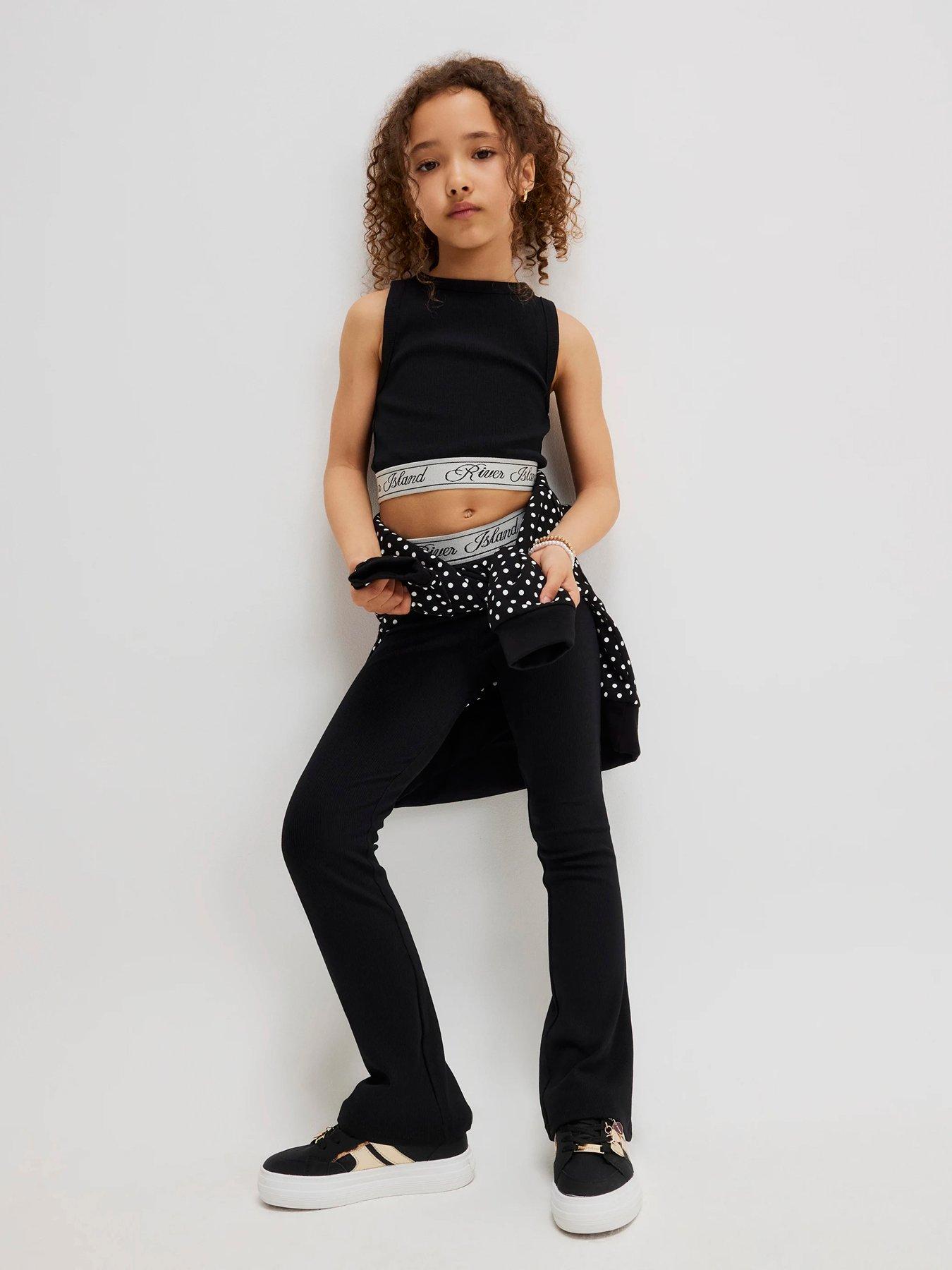 River Island Older Girls Script Waistband Kickflare Leggings - Black