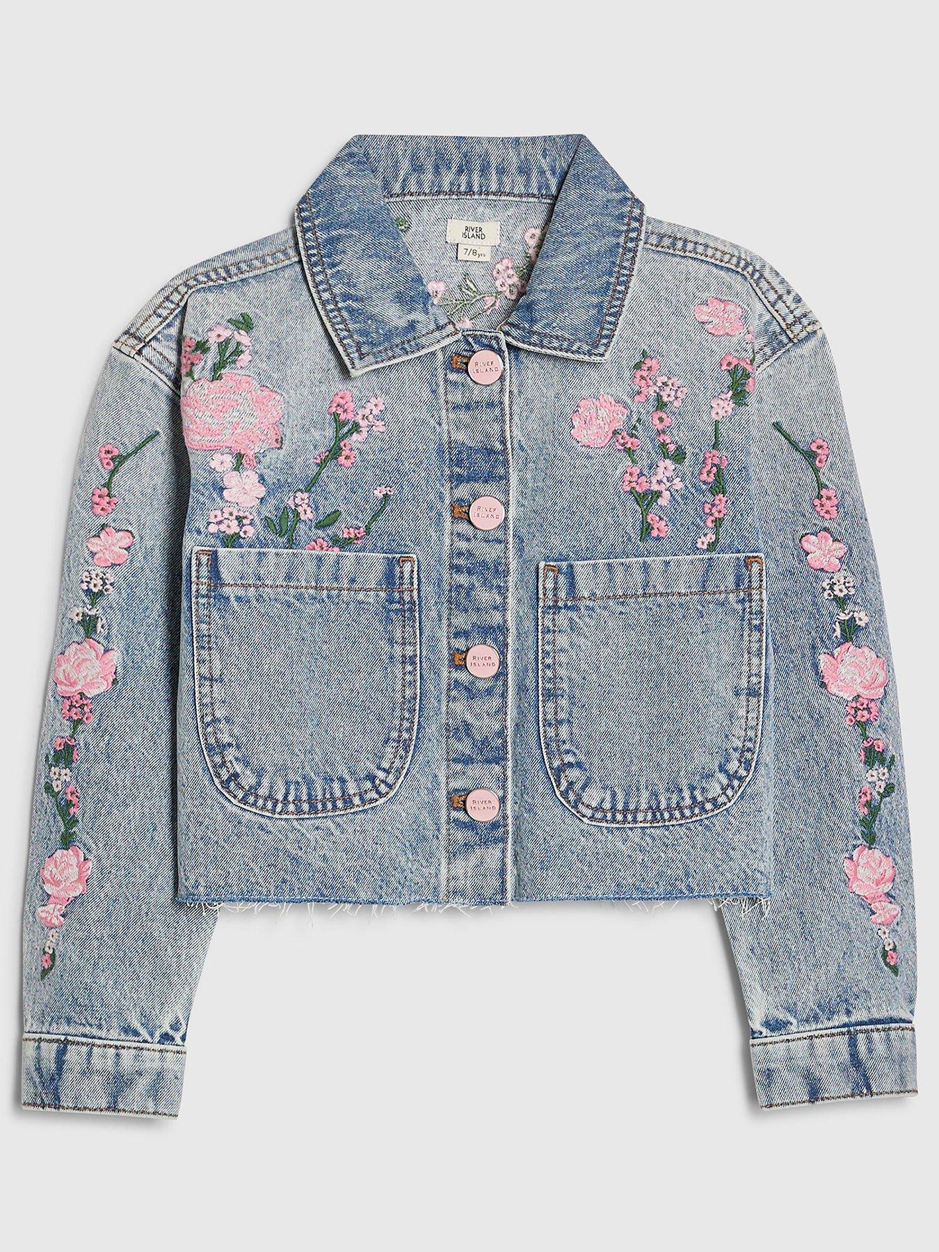 River Island Older Girls Floral Denim Jacket - Blue