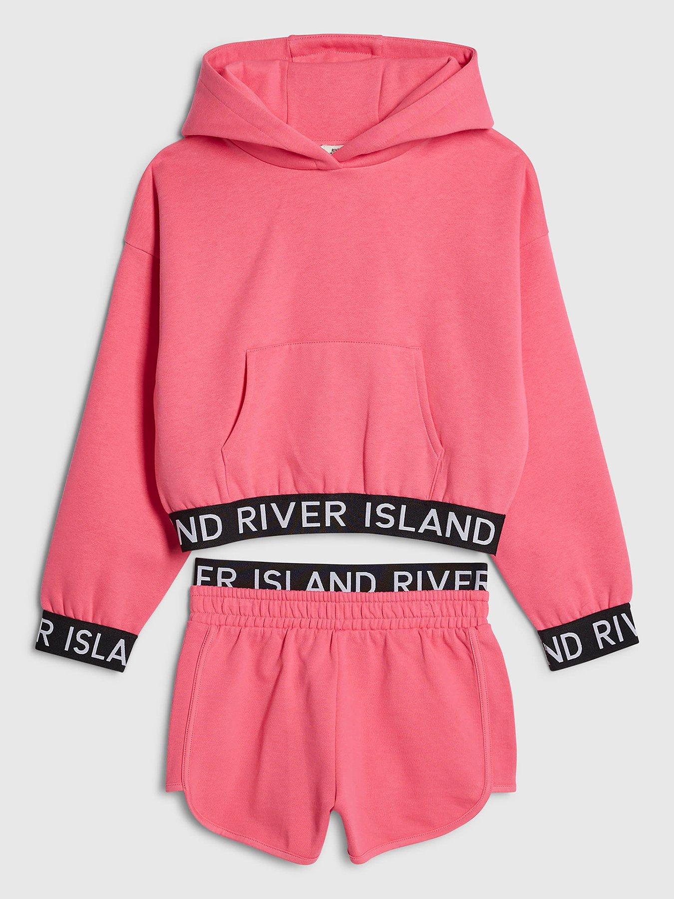 River Island Older Girls Branded Waistband Hoodie And Shorts Set - Pink
