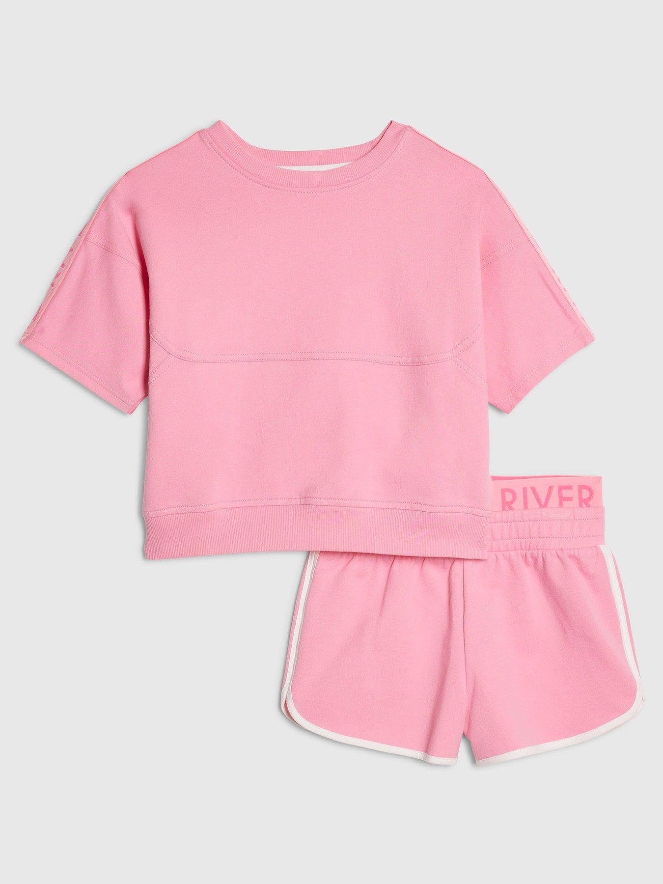 River Island Older Girls Logo T-Shirt And Runner Shorts Set - Pink