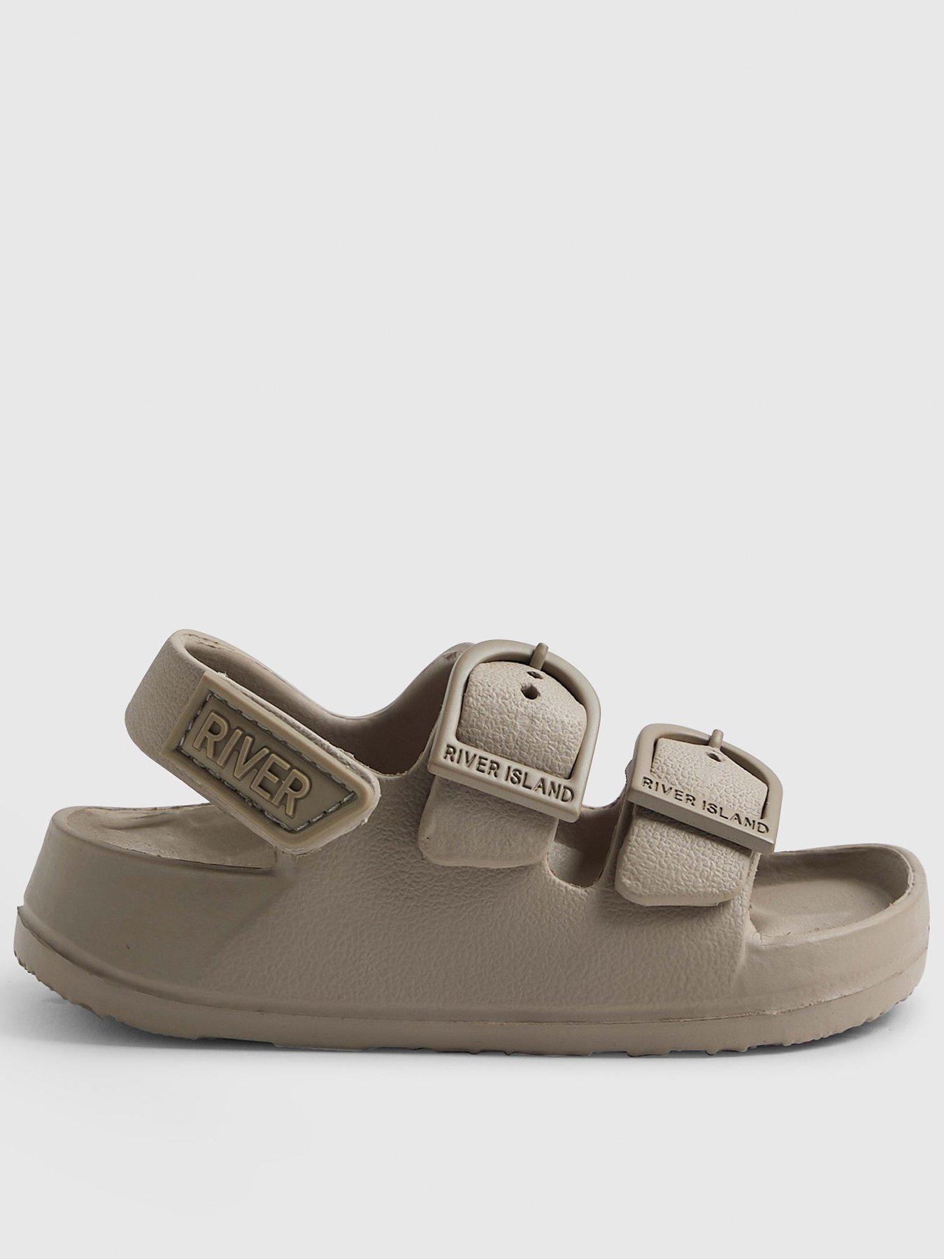 Image 1 of 5 of River Island Mini Boys Moulded Double Strap Sliders - Beige