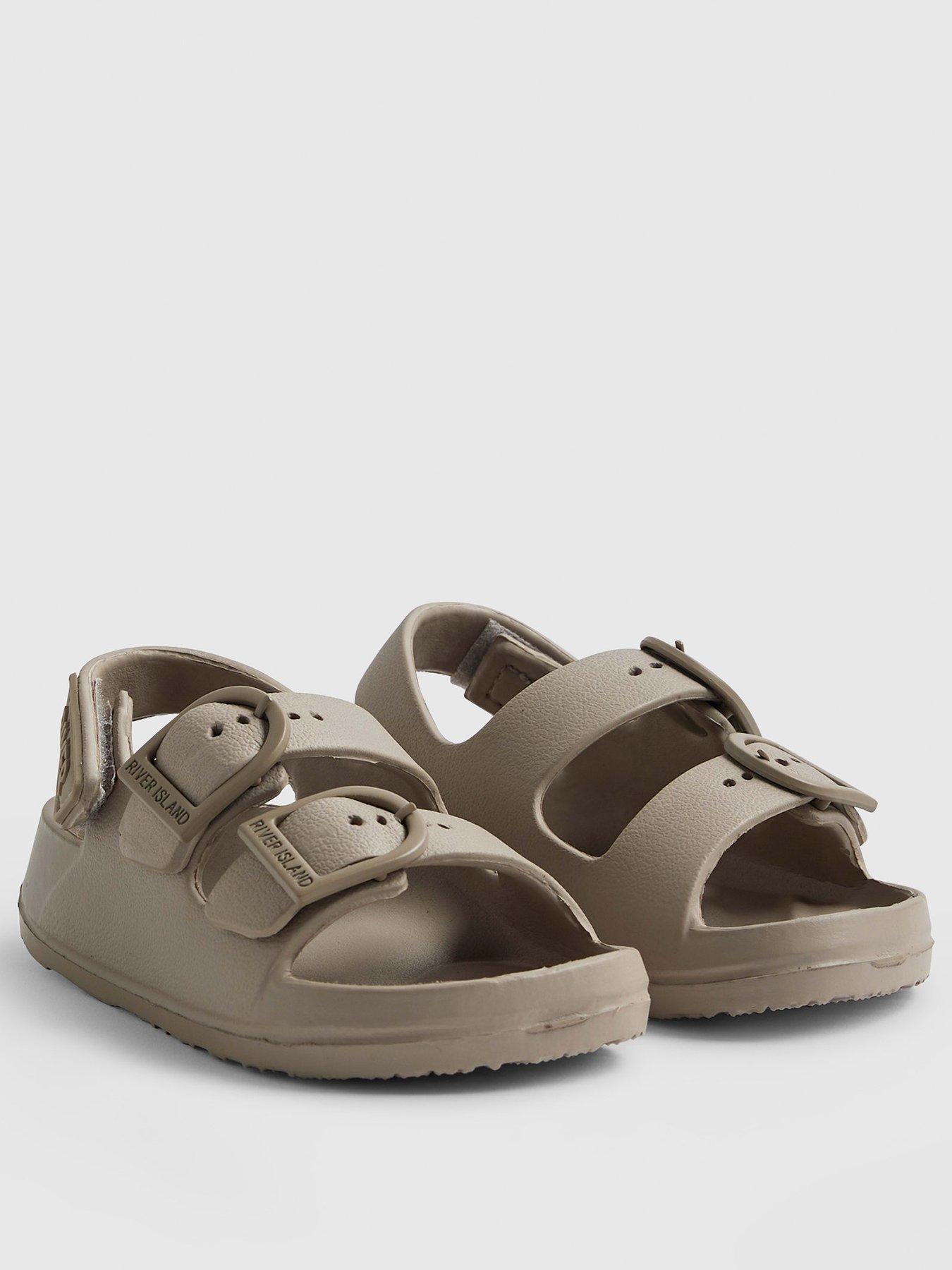 Image 2 of 5 of River Island Mini Boys Moulded Double Strap Sliders - Beige