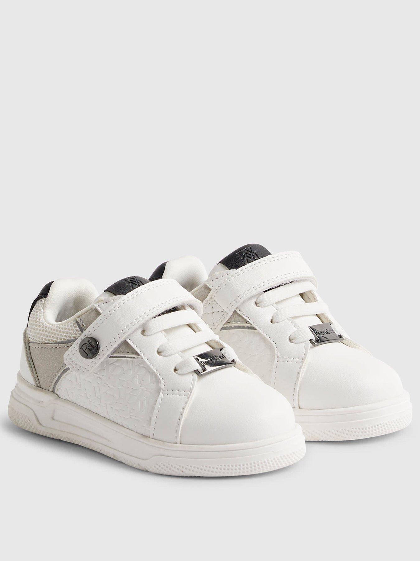 Image 2 of 5 of River Island Mini Boys Ri Embossed Strap Trainers - White