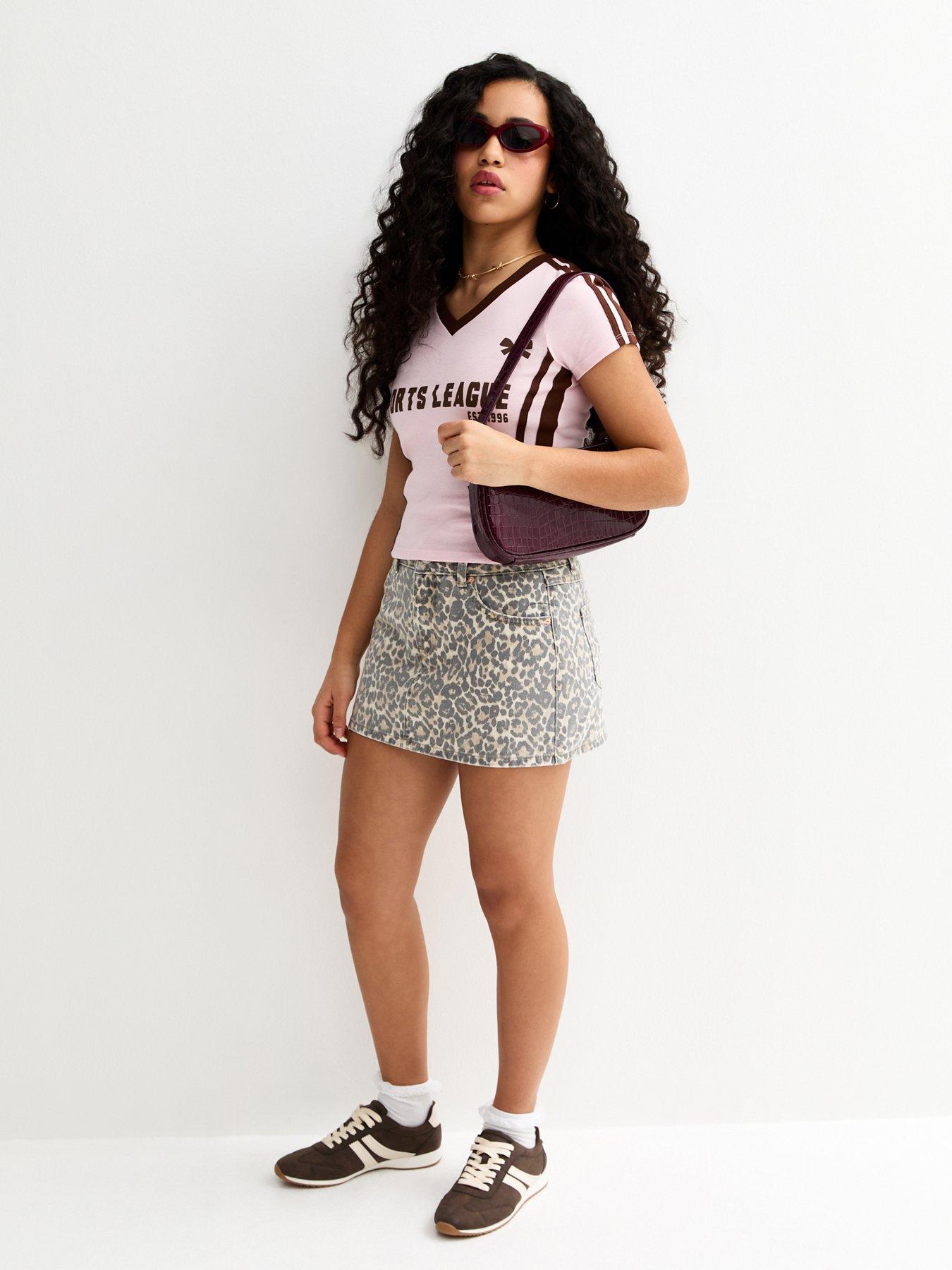 Image 4 of 5 of New Look 915 Girls Leopard Print Denim Skort - Brown