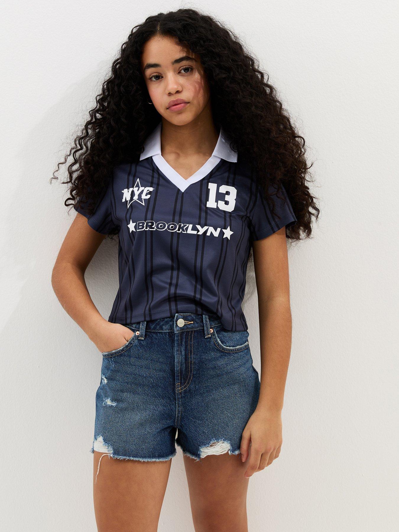 New Look 915 Girls Distressed Mom Shorts - Blue