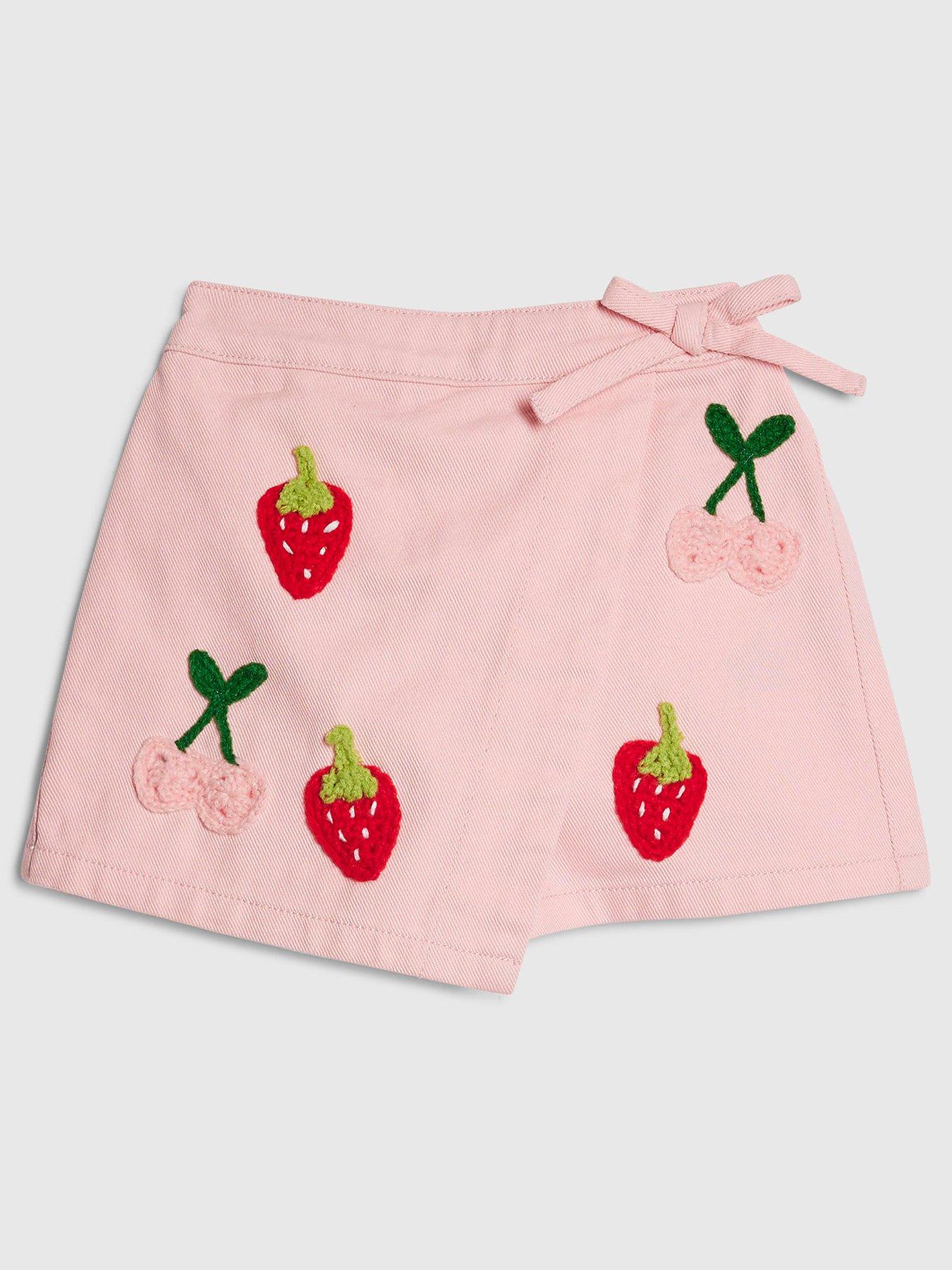 River Island Mini Girls Strawberry Crochet Skort, Pink, Size Age: 18-24 Months