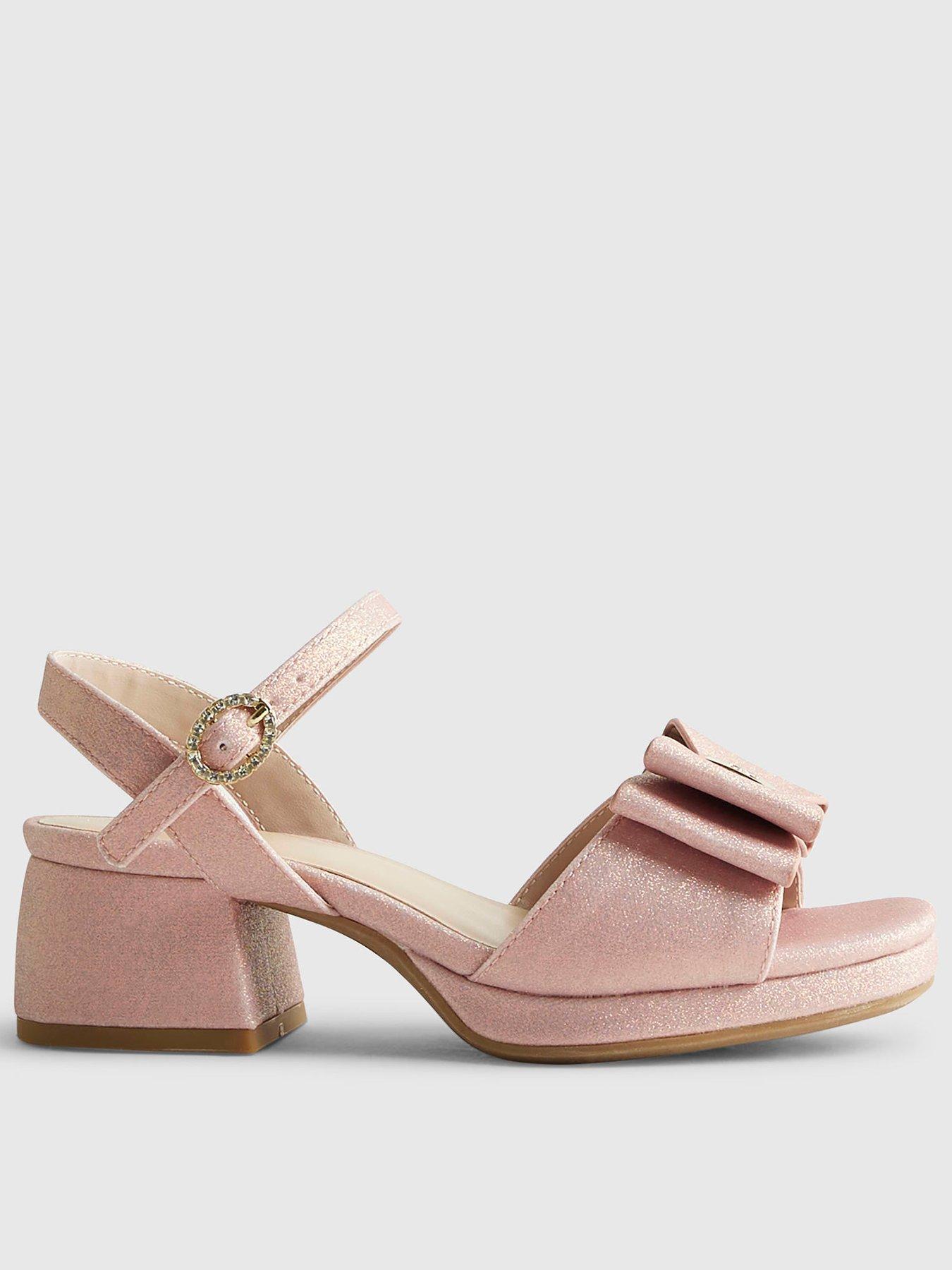 River Island Older Girls Glitter Bow Heeled Sandals - Pink