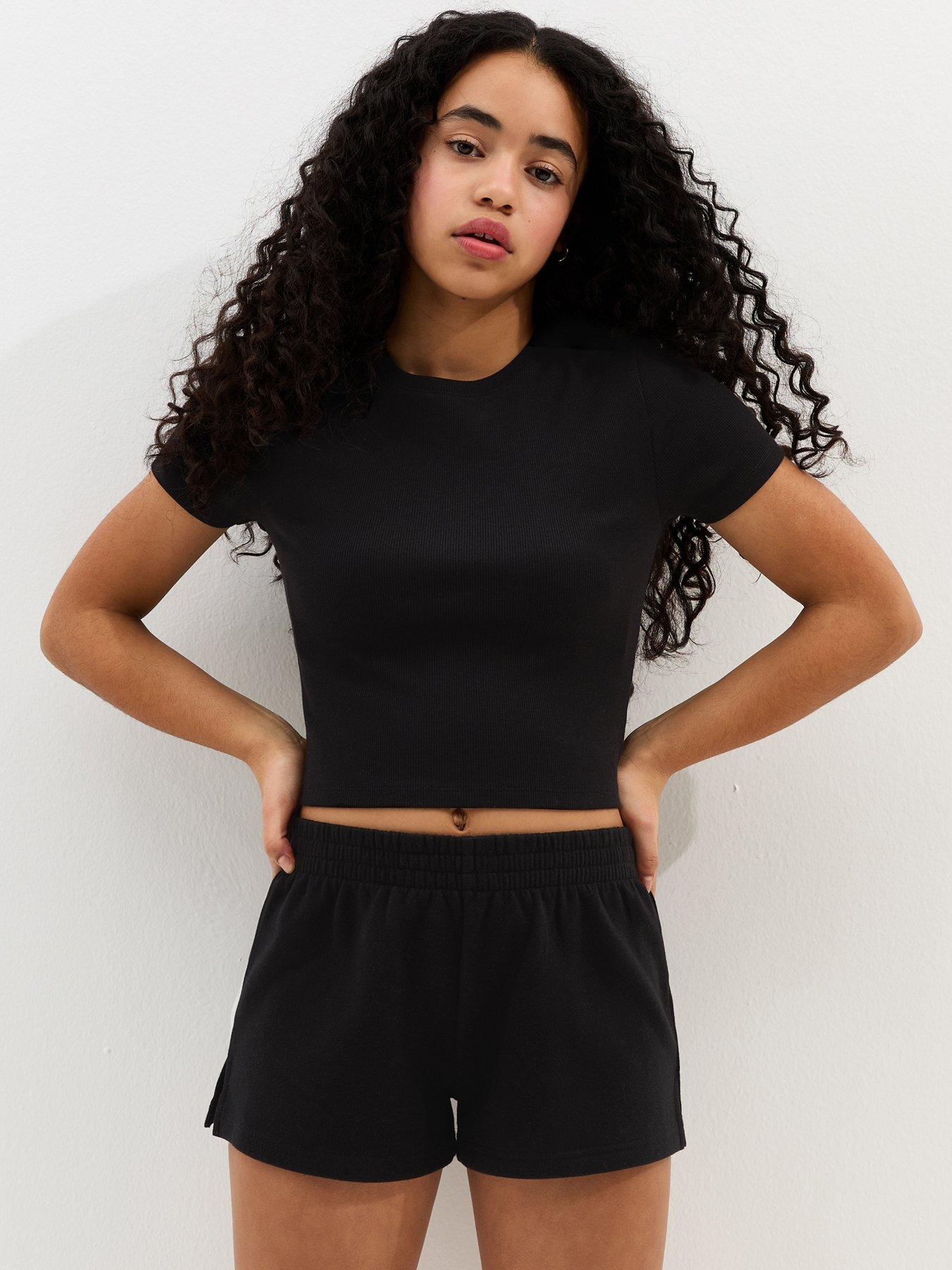 New Look 915 Girls Side Split Running Shorts  - Black