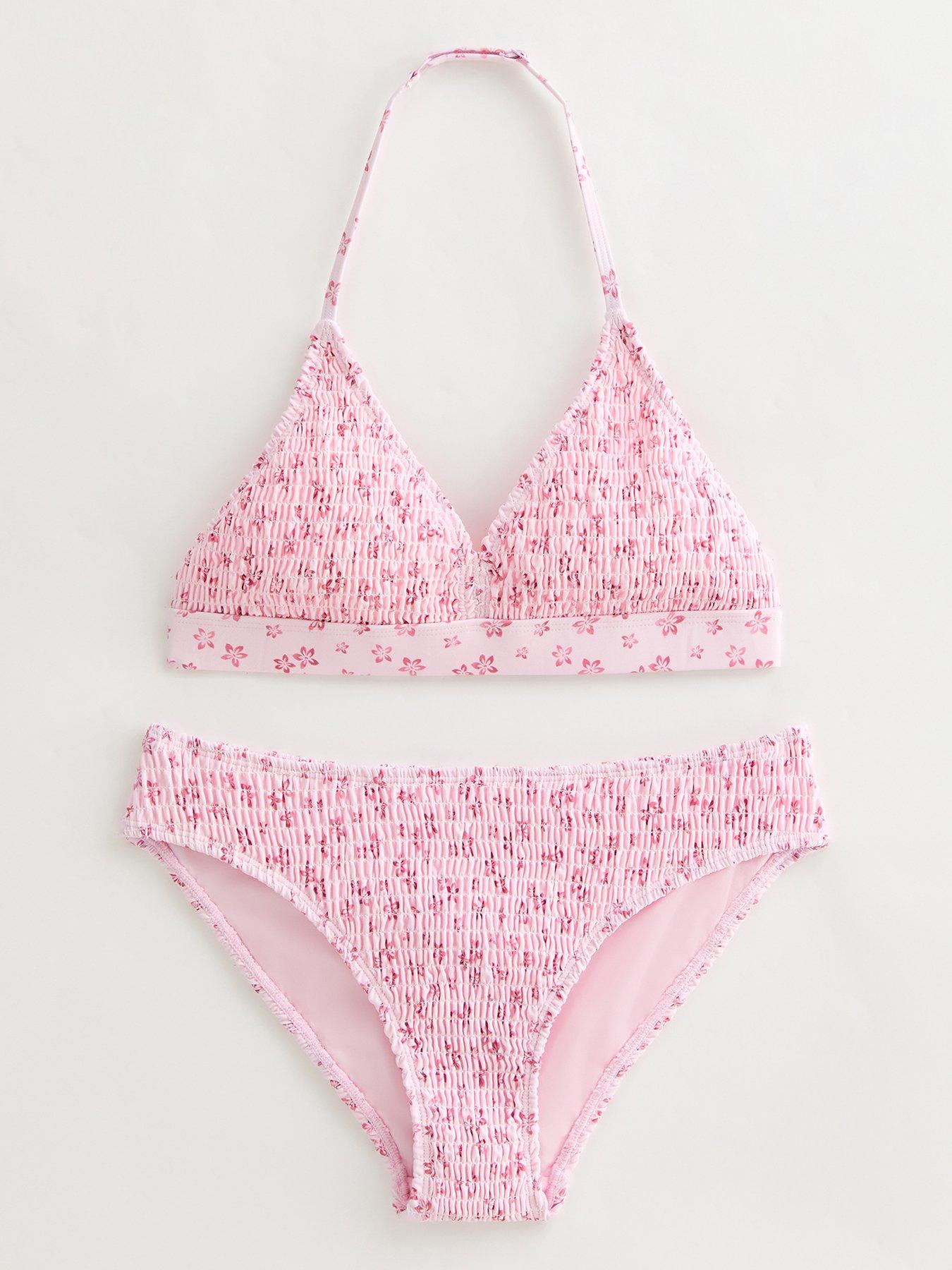 New Look 915 Girls Floral Shirred Bikini Set - Light Pink