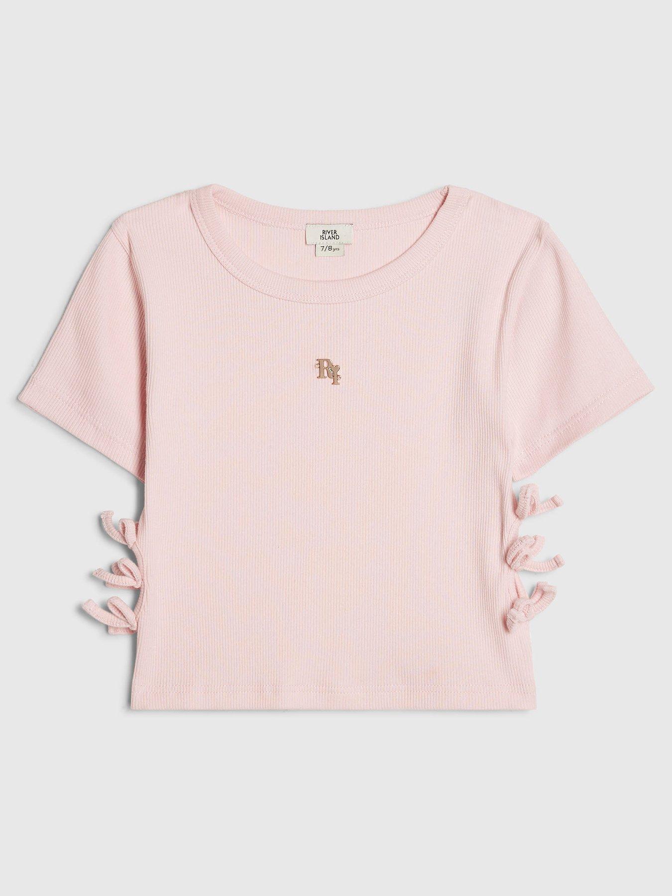 River Island Older Girls 3D Bow Ribbed Top - Pink