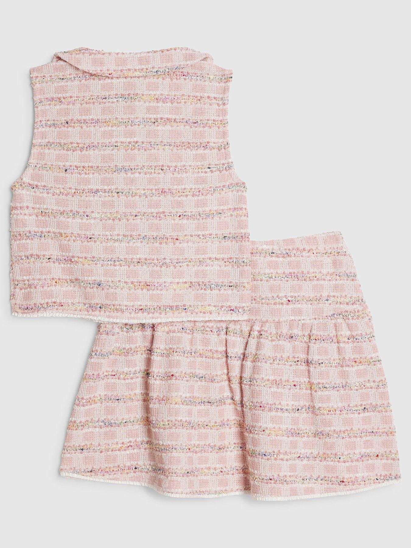 Image 2 of 5 of River Island Older Girls Boucle Skirt Set - Pink