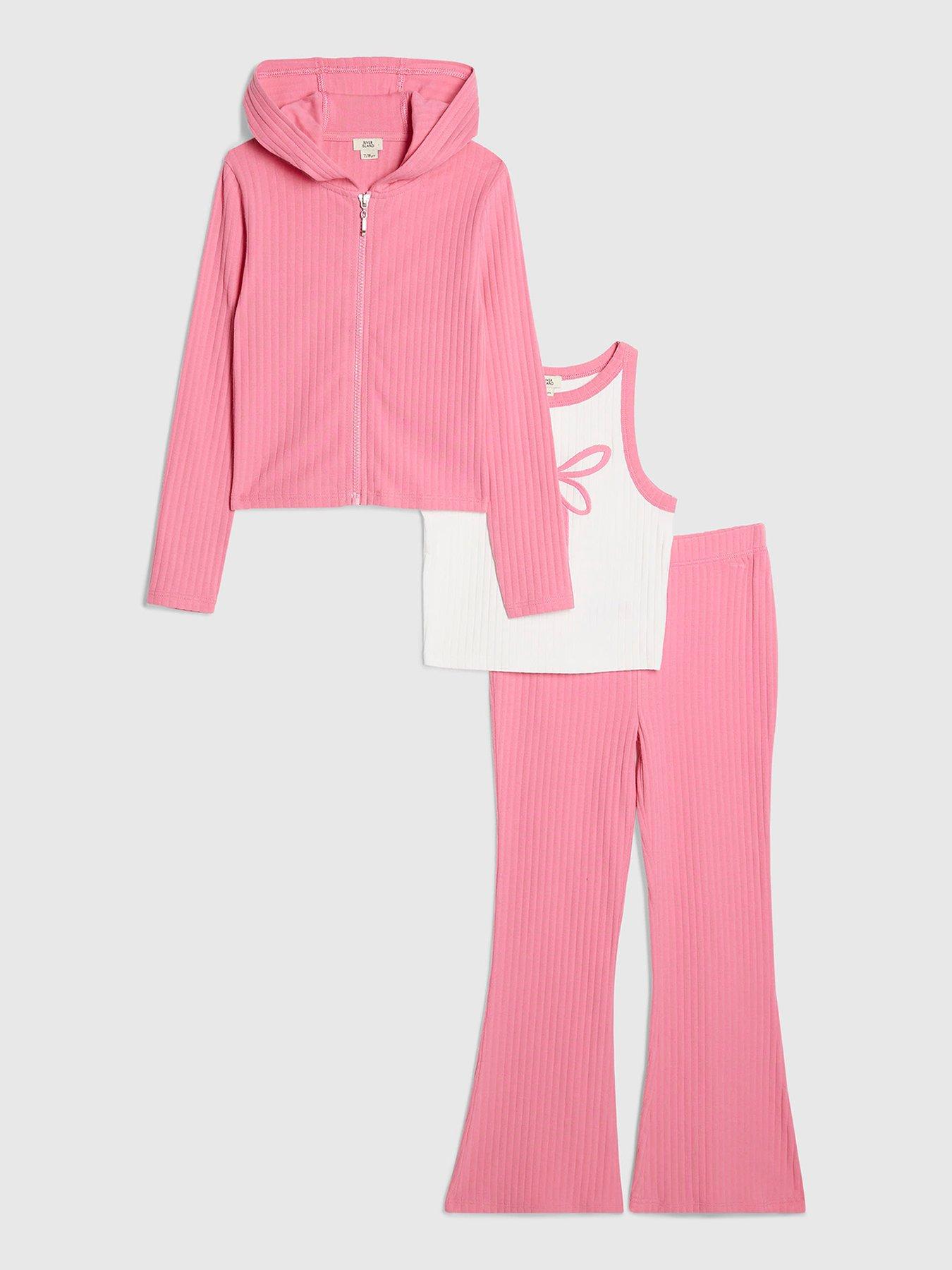 River Island Older Girls Bow Ribbed 3 Piece Set - Pink