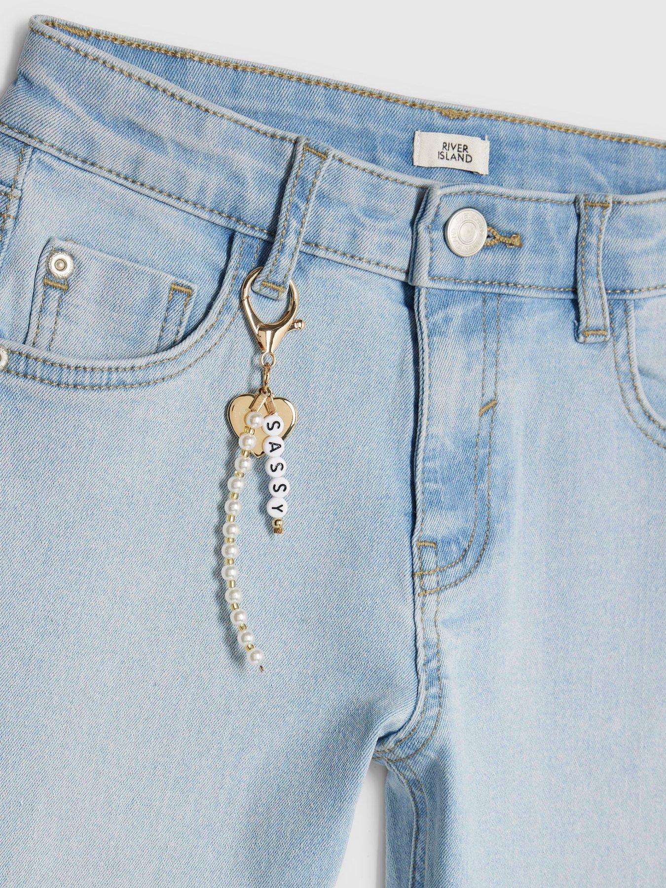 Image 4 of 4 of River Island Older Girls Sassy Keychain Flared Jeans - Blue