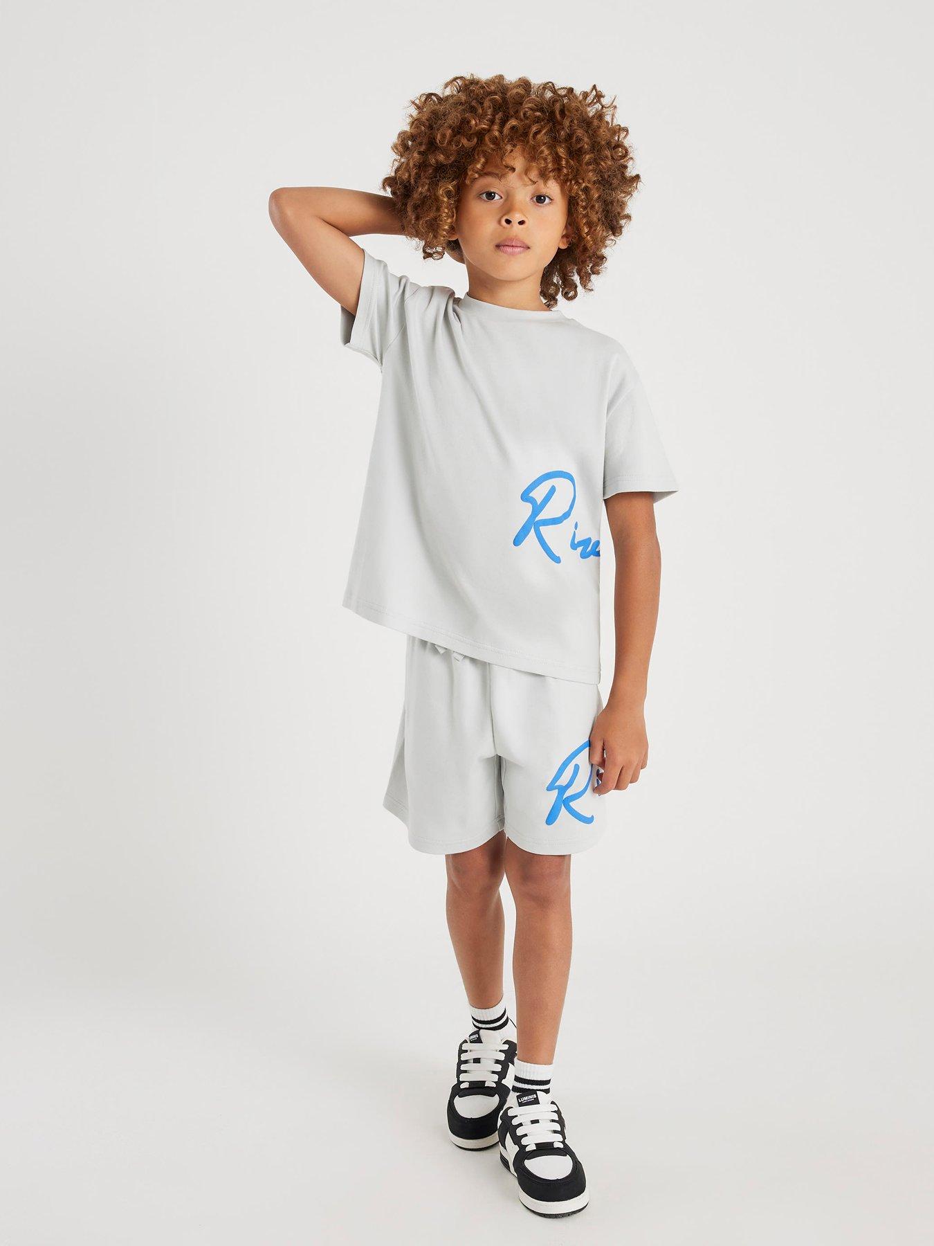 River Island Older Boys Branded T-Shirt And Shorts Set - Grey