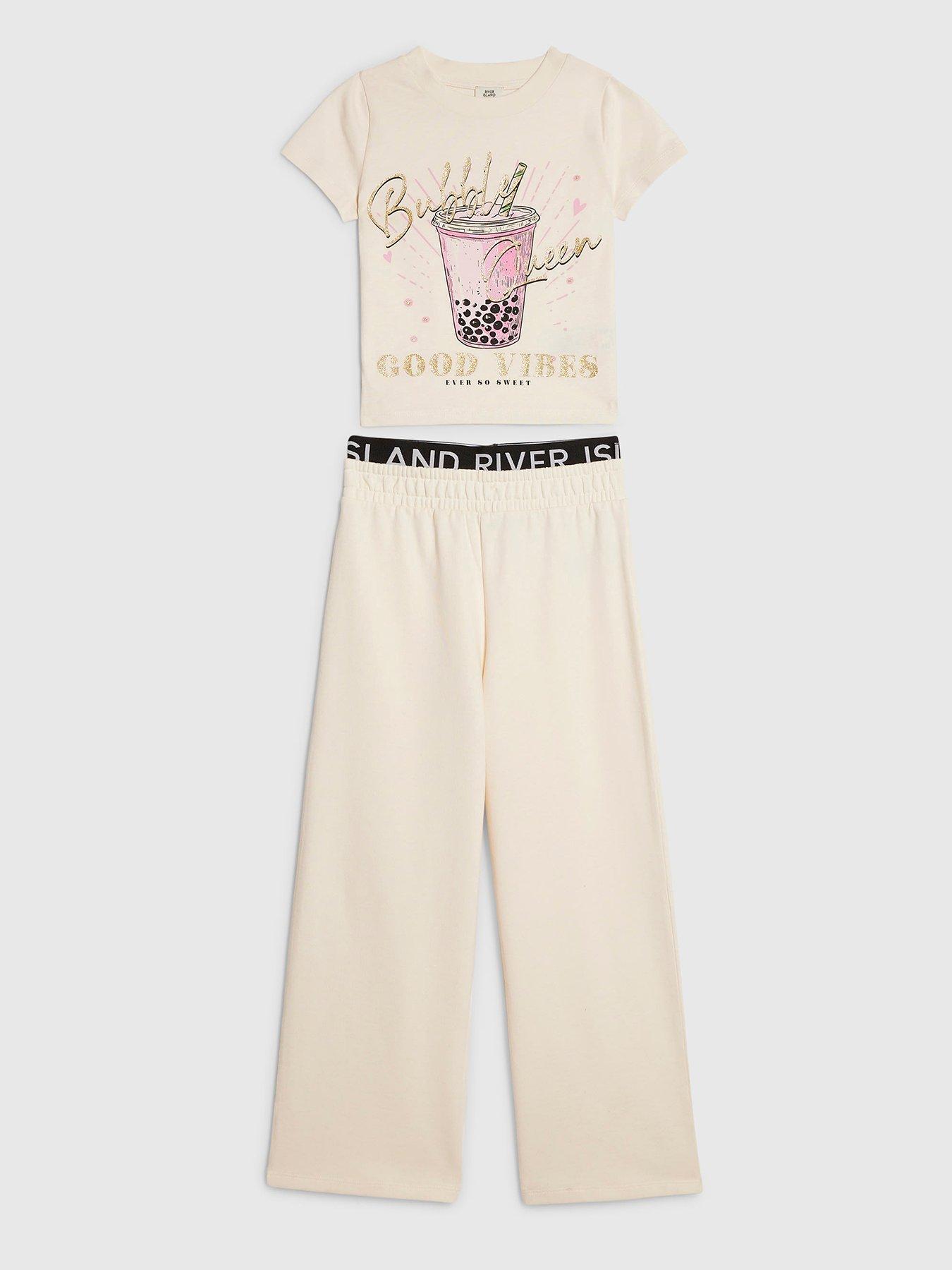 River Island Older Girls Bubble Queen T-Shirt Set - Cream