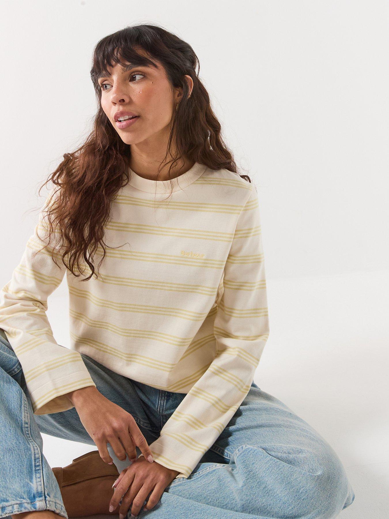 Barbour Dartmoor Striped Top, Ecru/Citrus, Size 12, Women