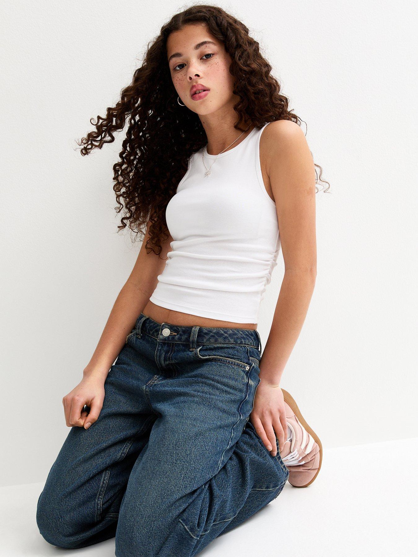 New Look 915 Girls Ruched Side Racer Vest Top - White