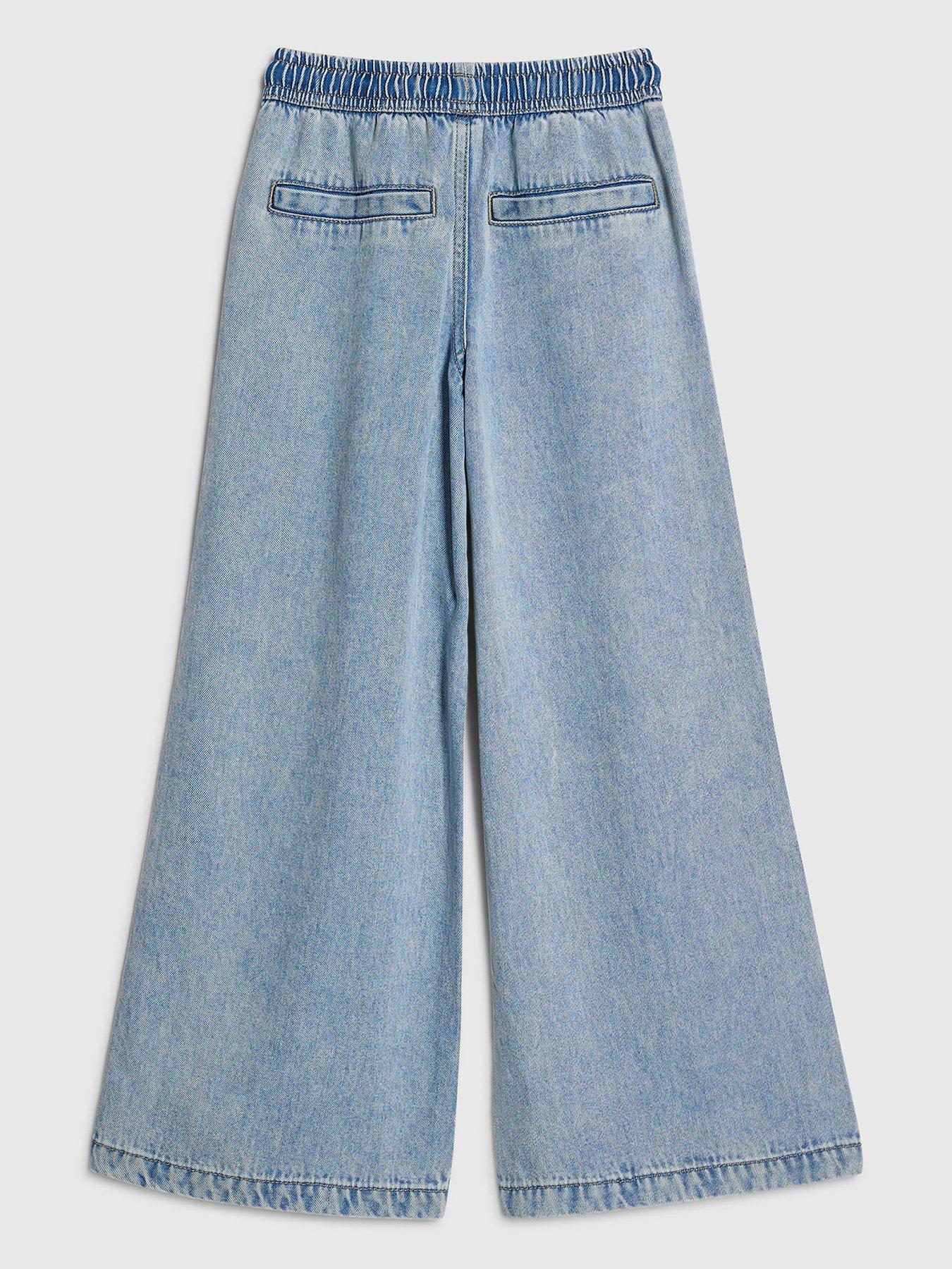 Image 2 of 4 of River Island Older Girls Loose Fit Drawstring Jeans - Blue