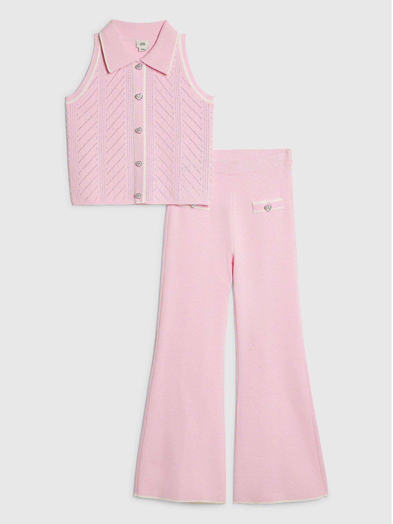 River Island Older Girls Heart Button Polo Top Set - Pink