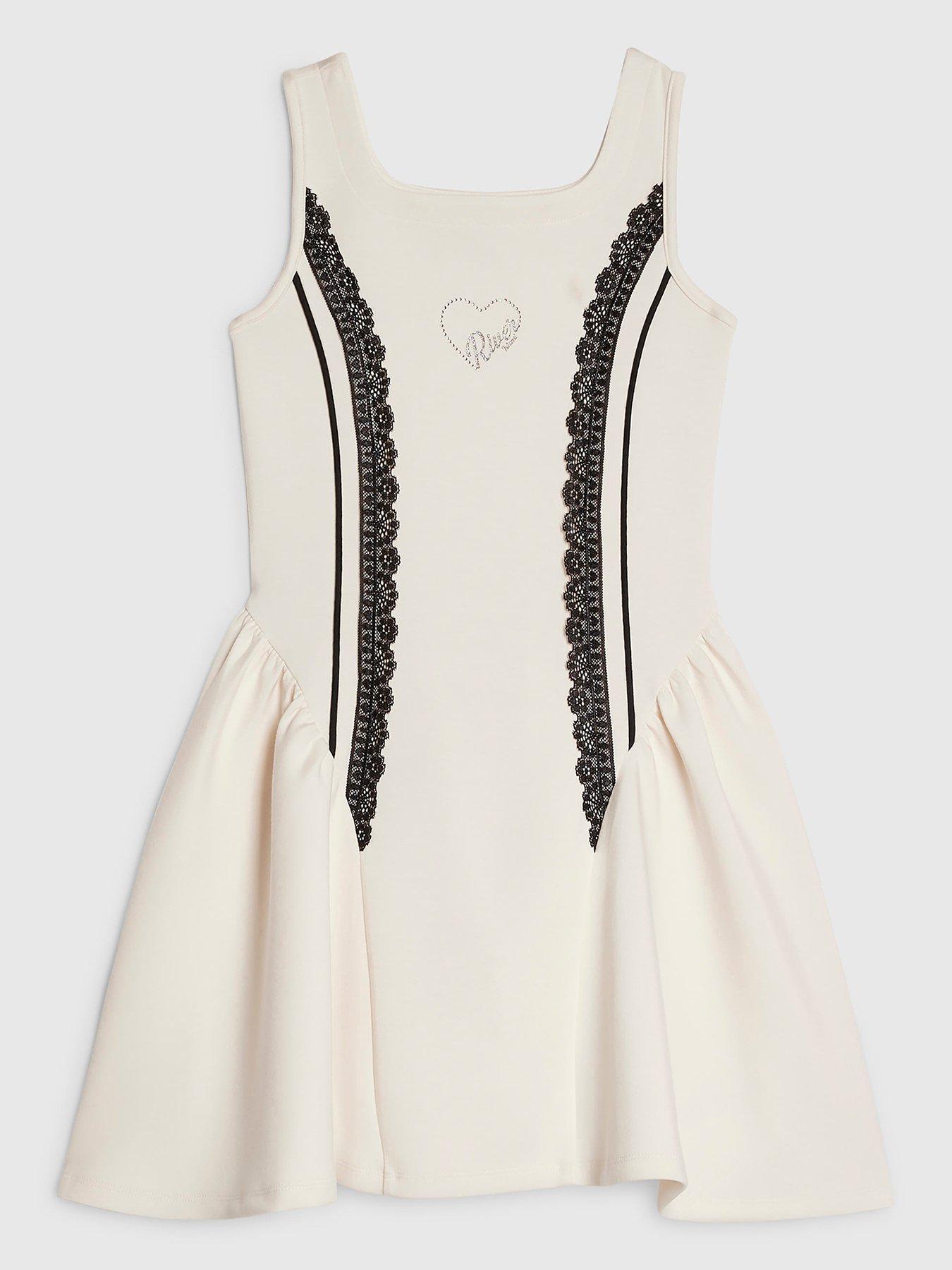 River Island: Older Girls Premium Prom Lace Dress - Cream