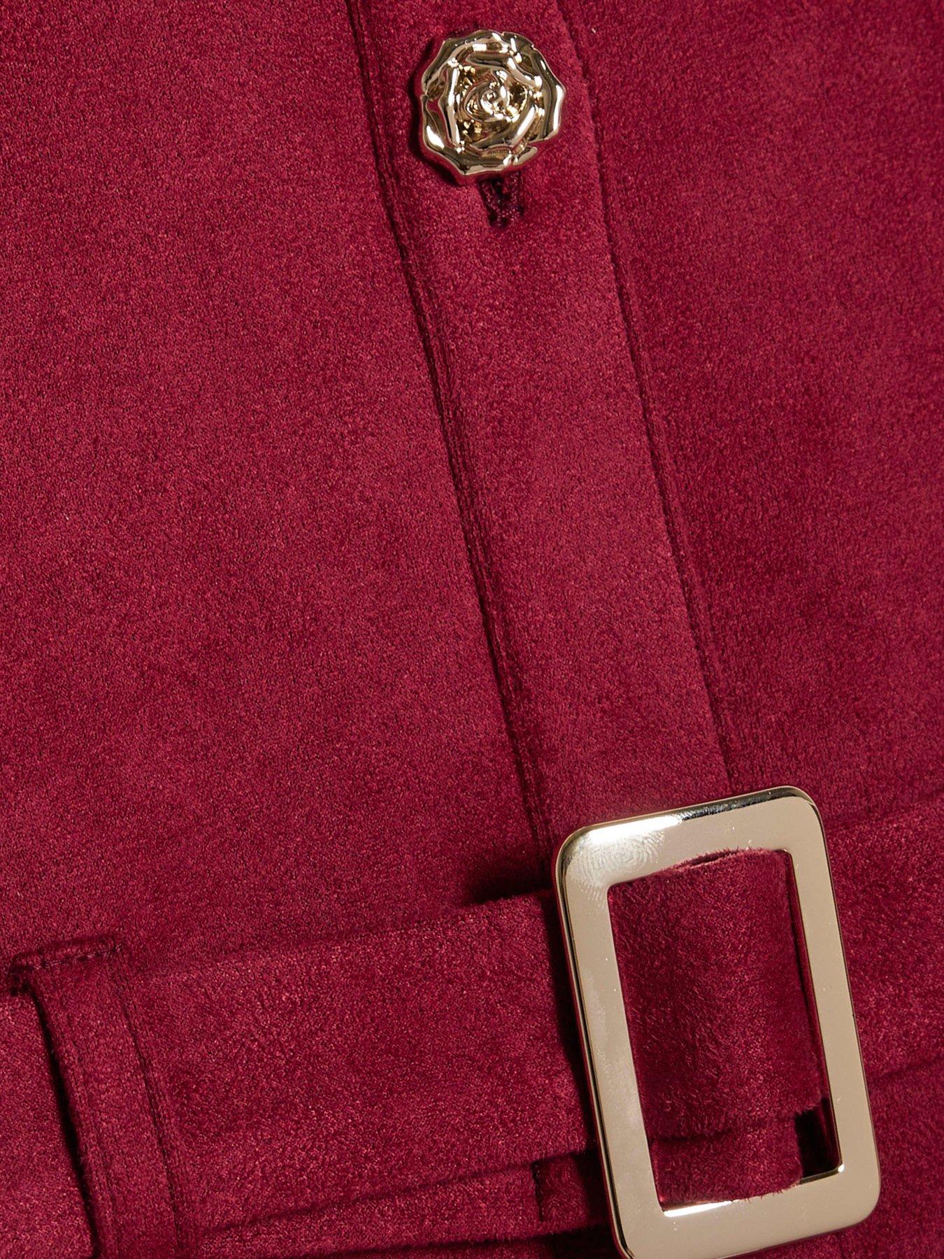 Image 3 of 4 of River Island Older Girls Suedette Sleeveless Prom Dress - Dark Red